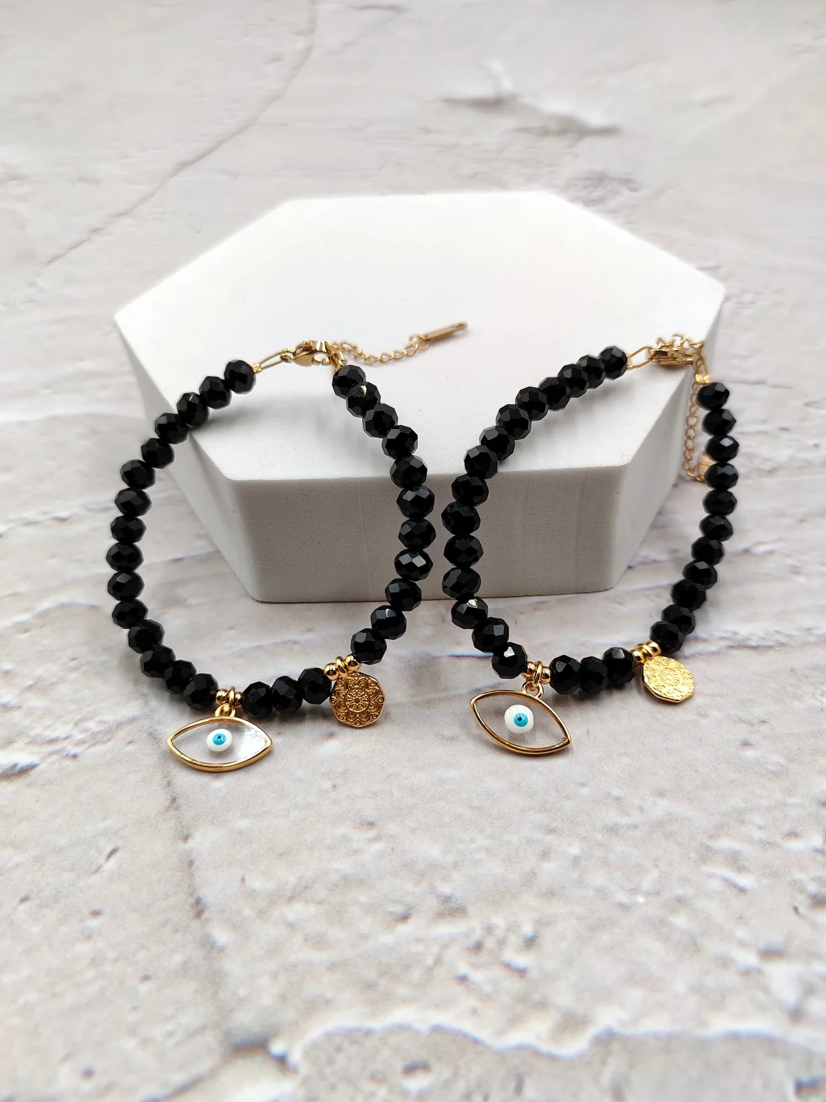 Bracelet with Crystals and Gold-Plated Stained-Glass Evil Eye by Magis Handmade Jewels – view 2