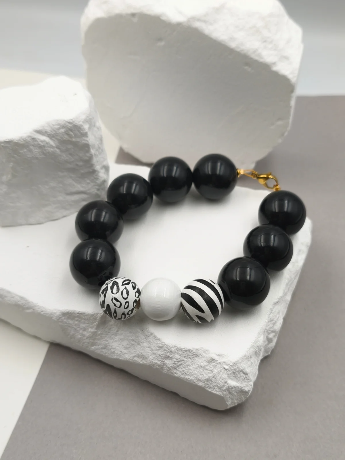 Bracelet with Large Glass and Wooden Beads #723151