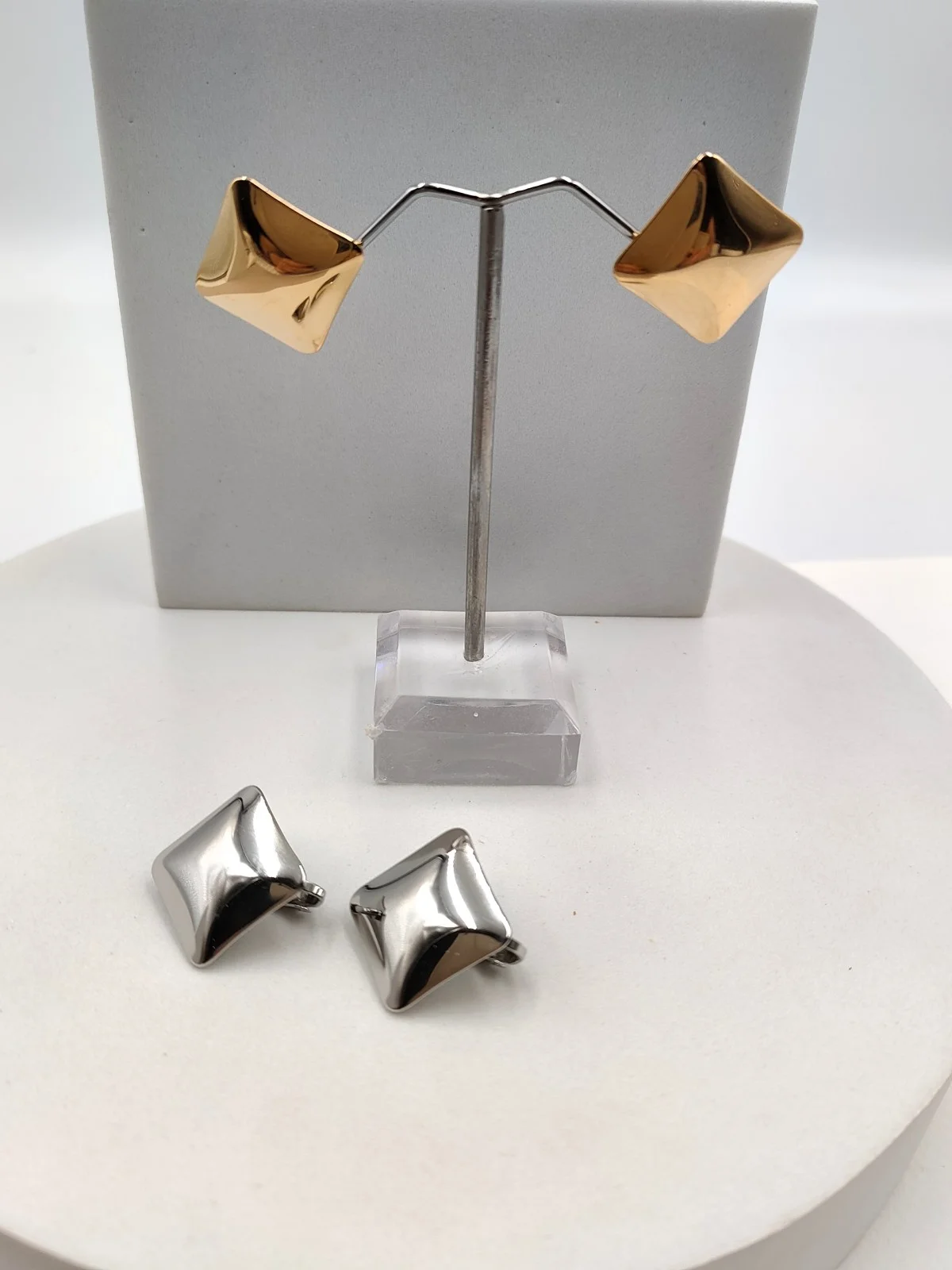 Stainless Steel Square Earrings with Clip-On by Magis Handmade Jewels – view 3