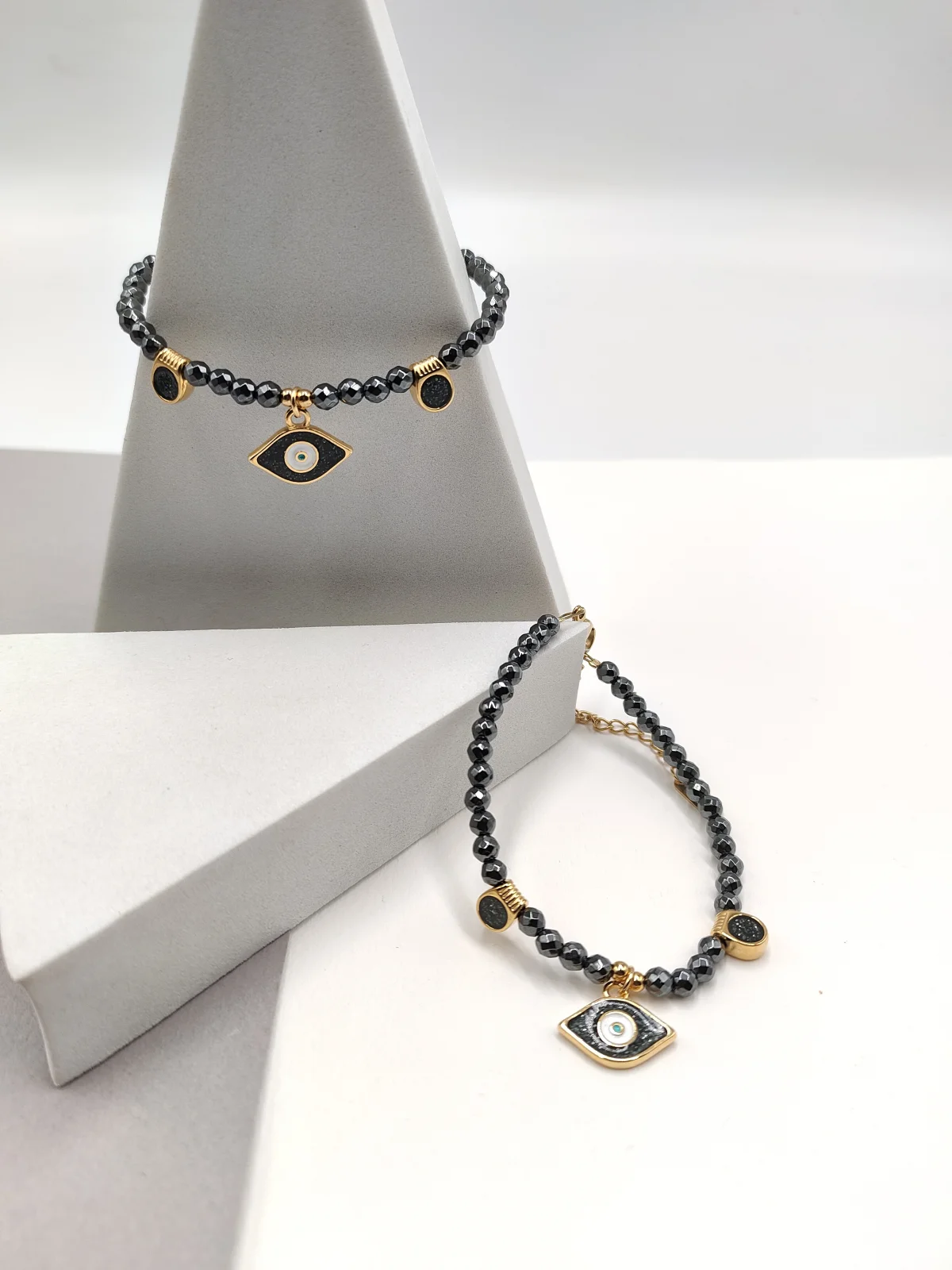 Bracelet with Hematite Beads and Gold-Plated Enamel Details #763061