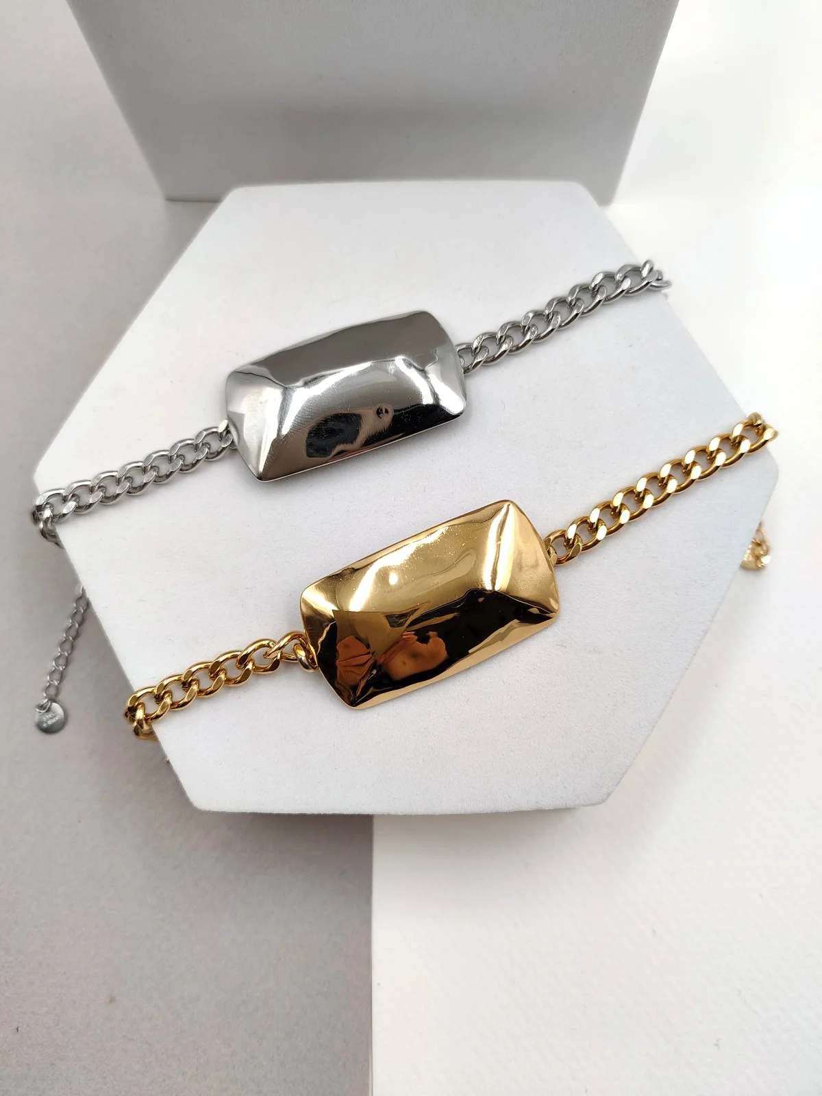 Stainless Steel Bracelet with Hammered Rectangle by Magis Handmade Jewels – view 3
