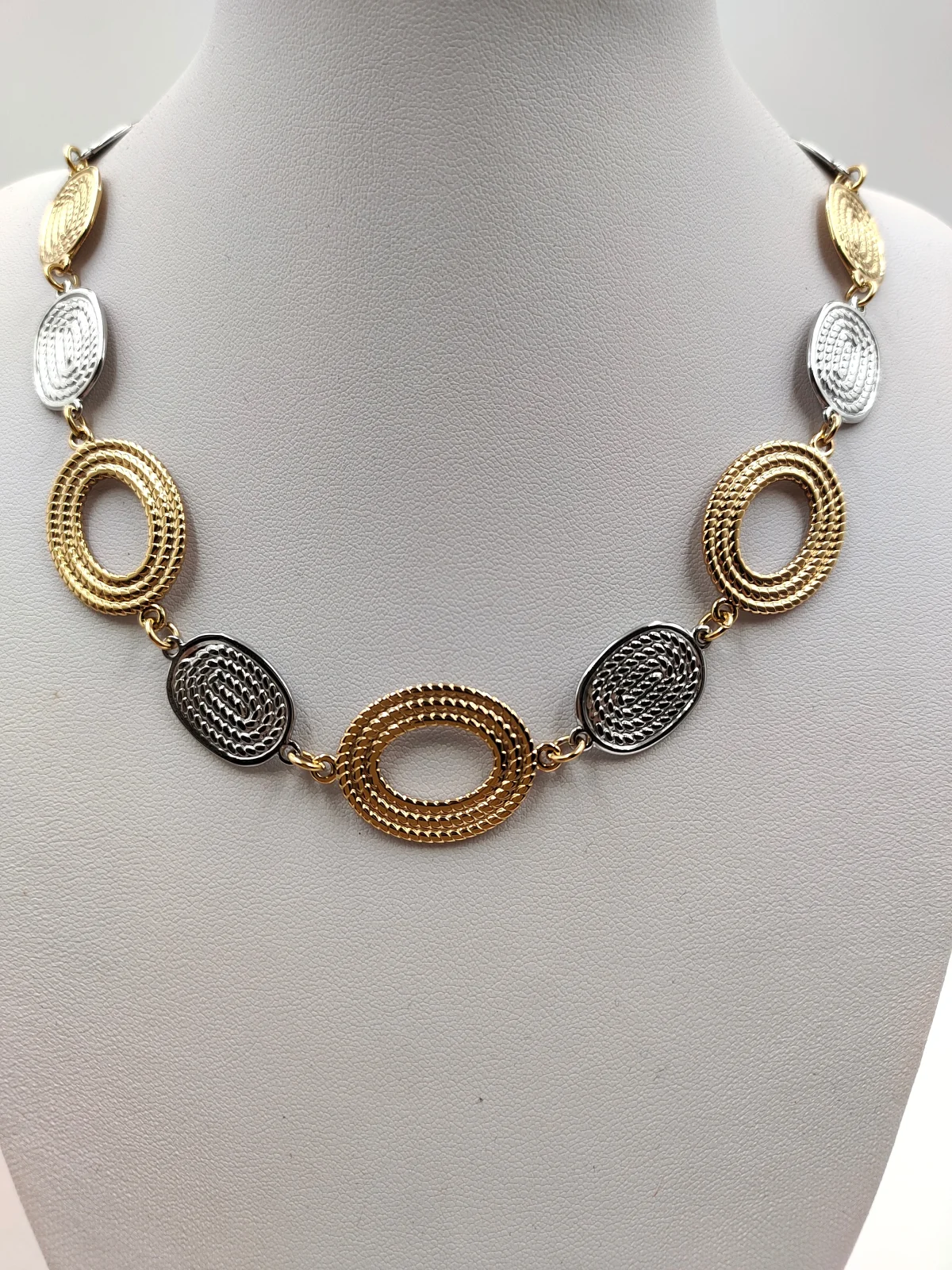 Stainless Steel Two-Tone Necklace with Embossed Motif by Magis Handmade Jewels – view 4