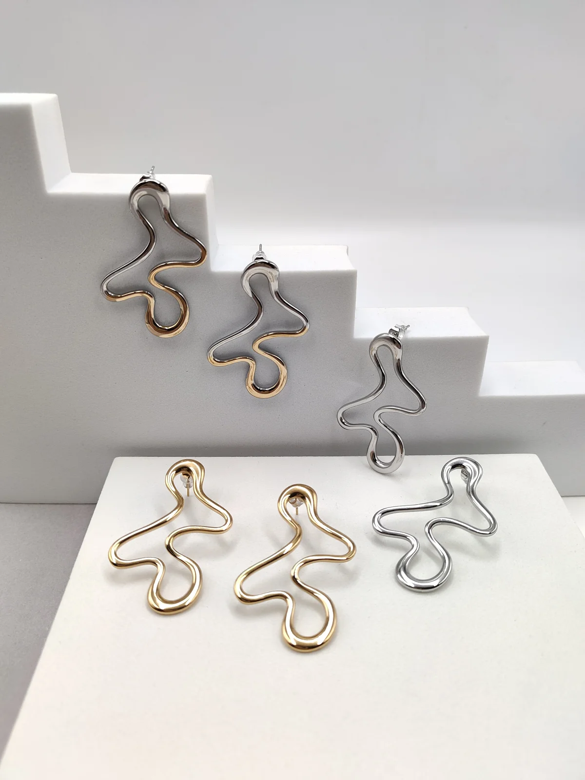 Stainless Steel Earrings with Irregular Shape by Magis Handmade Jewels – view 2