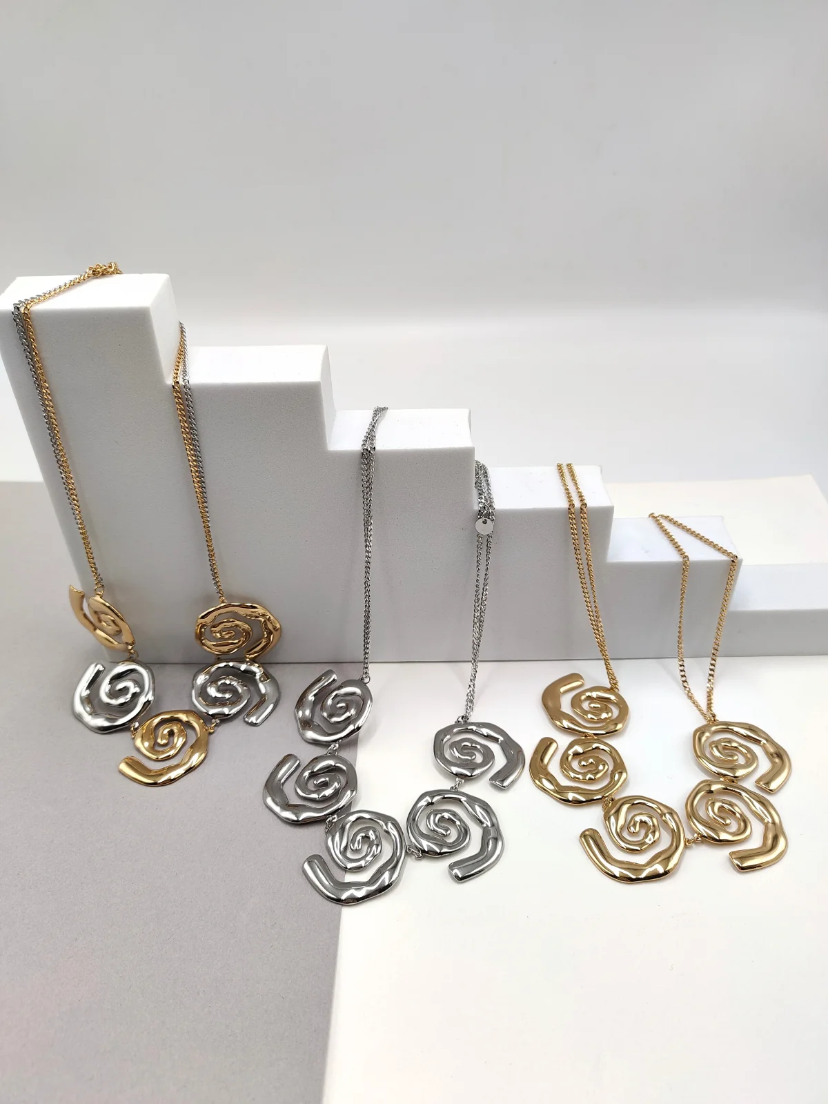 Stainless Steel Necklace with Spirals by Magis Handmade Jewels – view 3