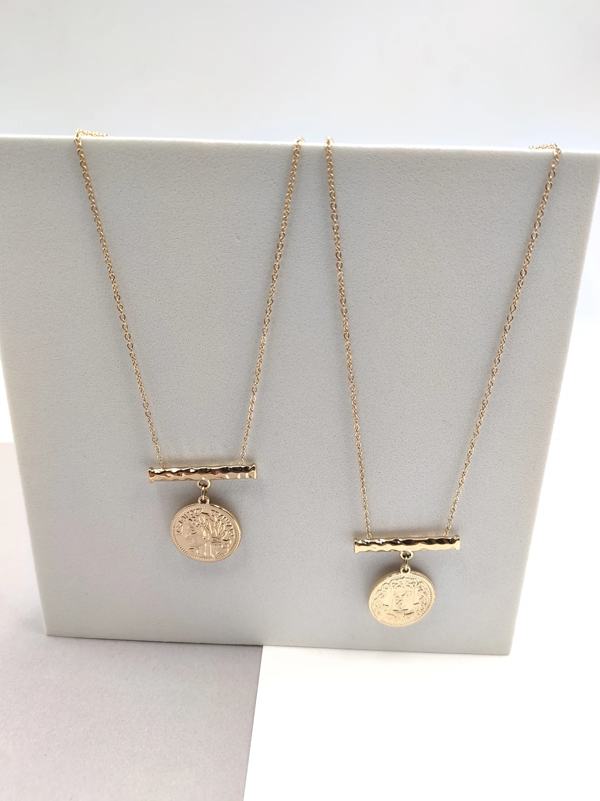 Stainless Steel Necklace with Bar and Embossed Motif by Magis Handmade Jewels – view 3