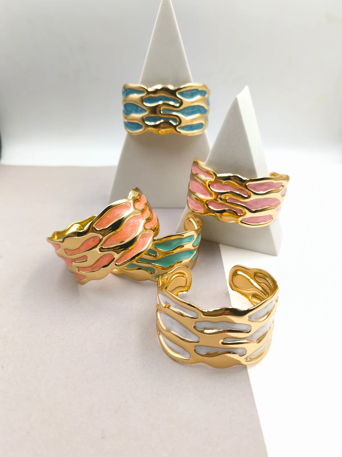 Stainless Steel Bracelet with Embossed Designs and Enamel by Magis Handmade Jewels – view 2