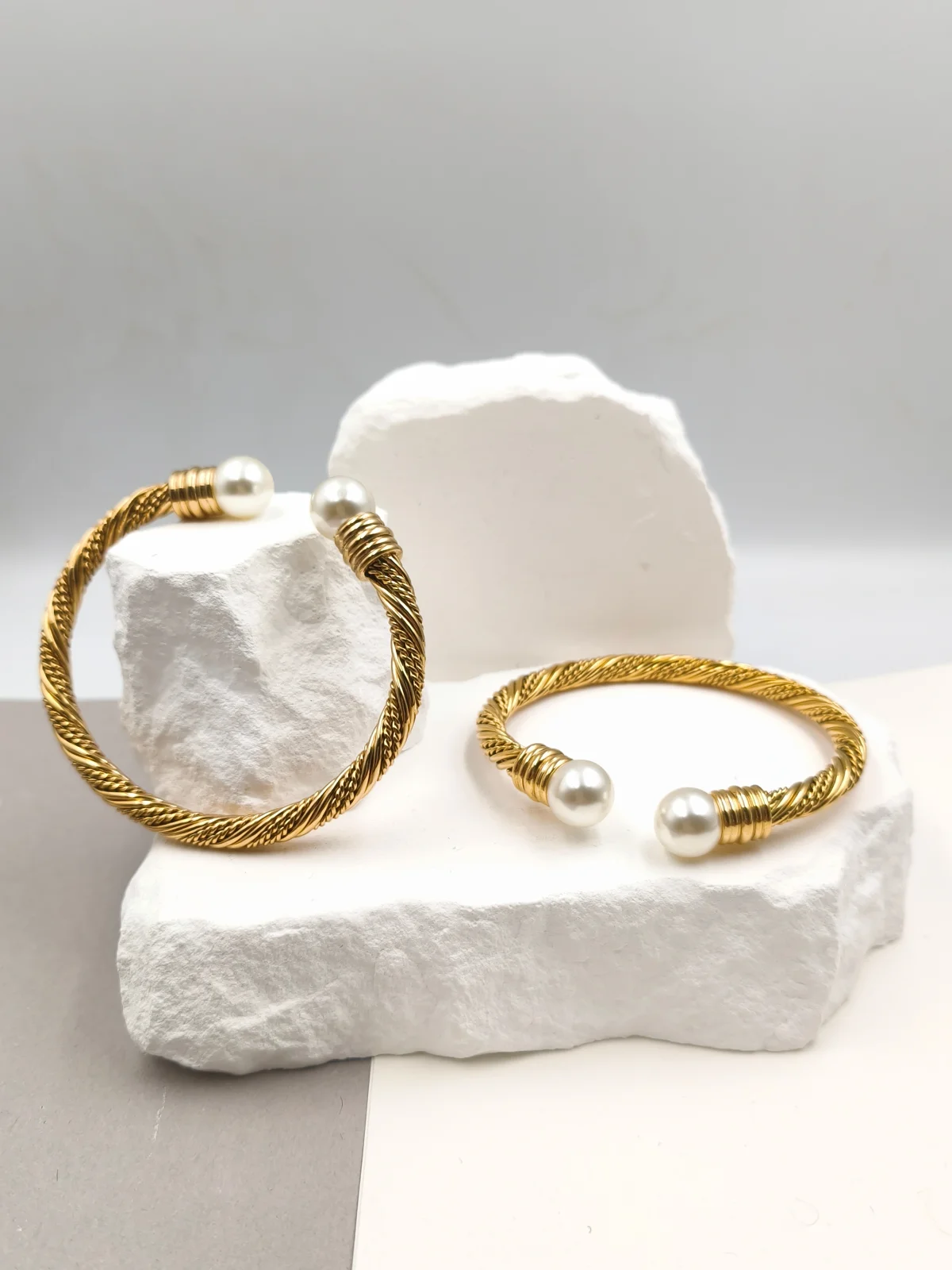 Stainless Steel Embossed Bracelet with Pearls by Magis Handmade Jewels – view 2