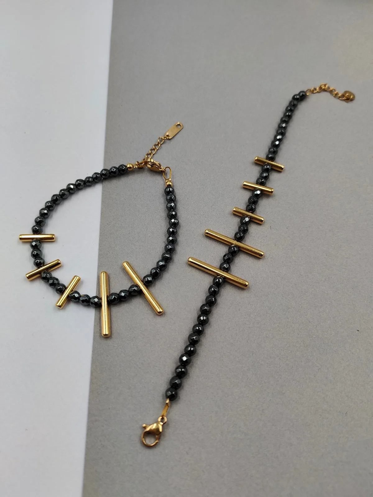 Bracelet with Hematite and Gold-Plated Bars by Magis Handmade Jewels – view 2
