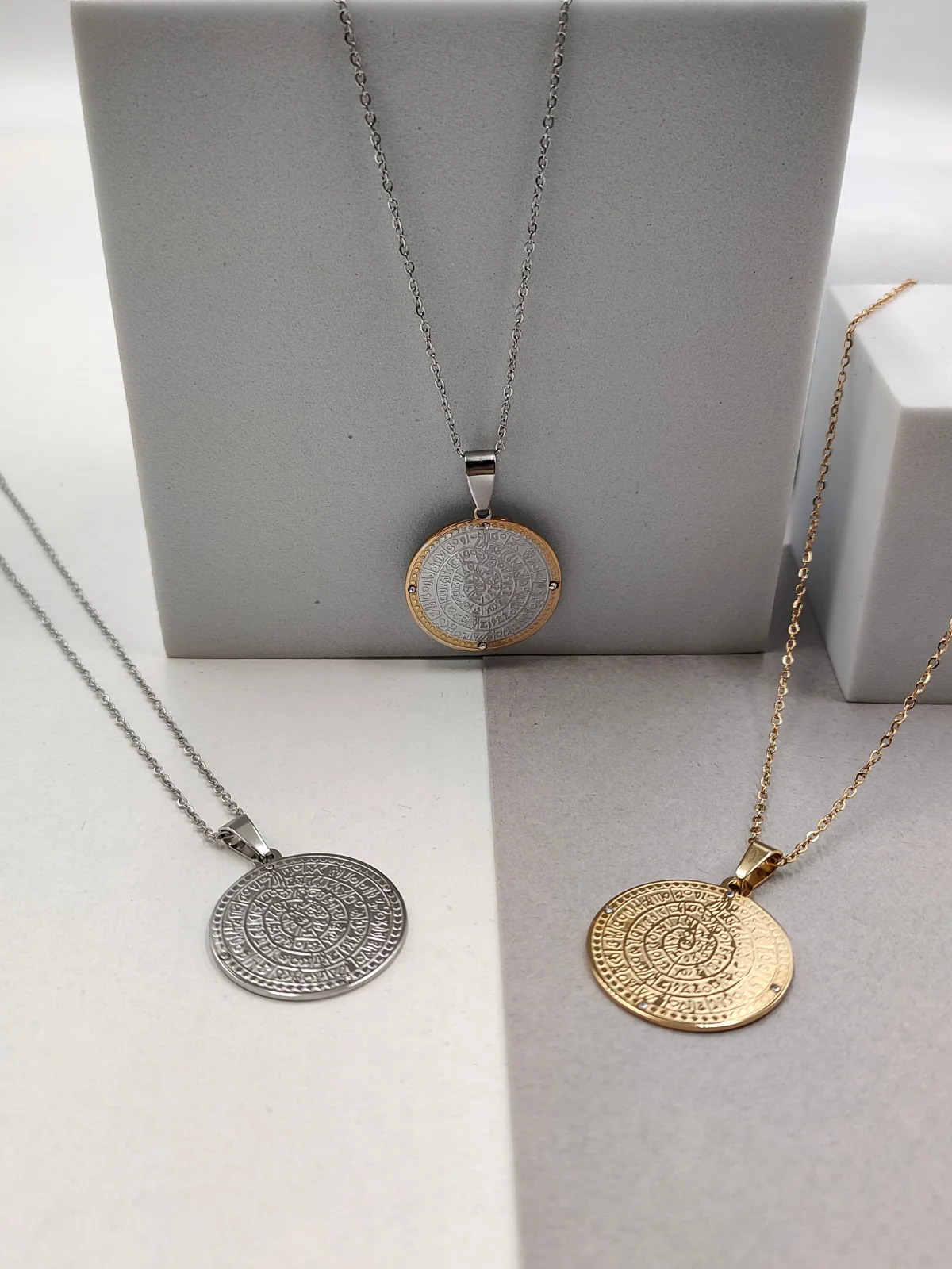 Stainless Steel Necklace with Embossed Phaistos Disc #692280