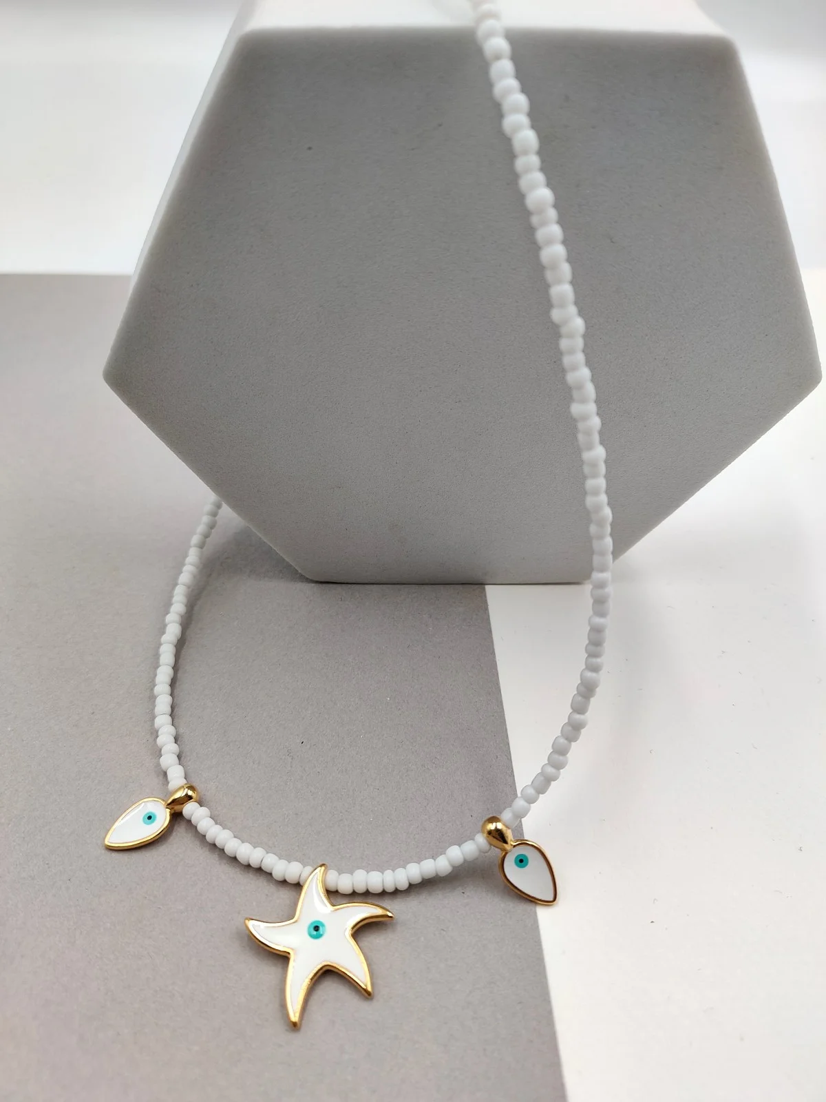 Necklace with Beads and Gold-Plated Enamel Details by Magis Handmade Jewels – view 4