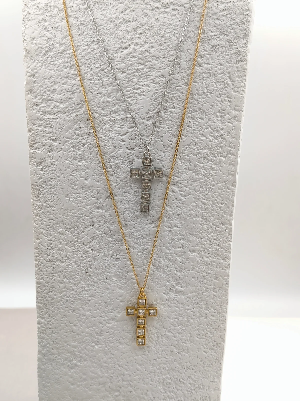 Stainless Steel Necklace with Cross and Zircon #693301