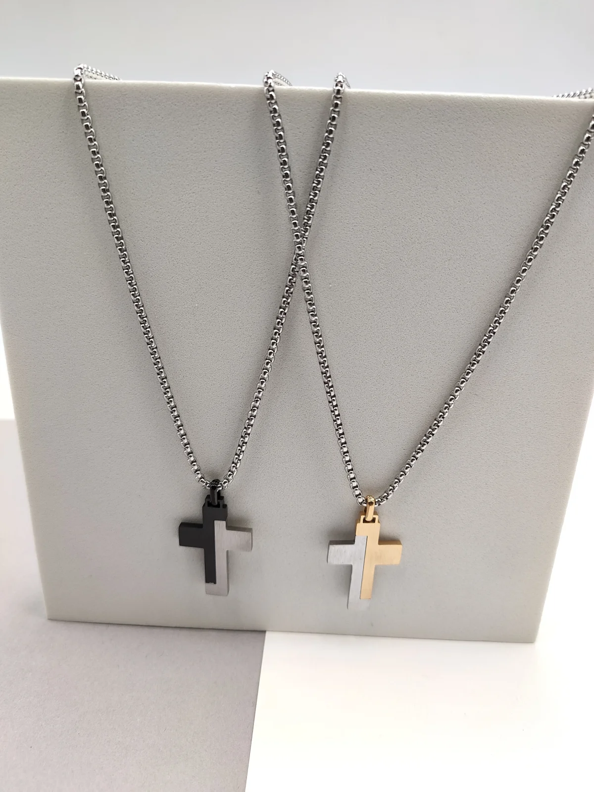 Stainless Steel Necklace with Two-Tone Cross by Magis Handmade Jewels – view 2
