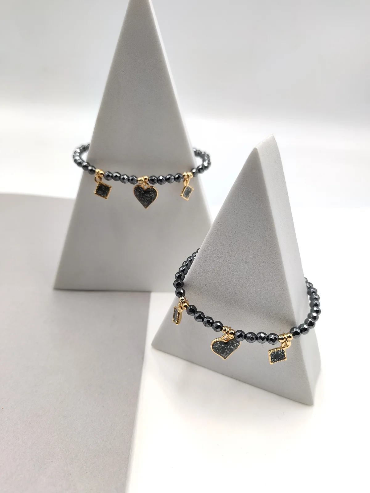 Bracelet with Hematite Beads and Gold-Plated Enamel Details by Magis Handmade Jewels – view 2