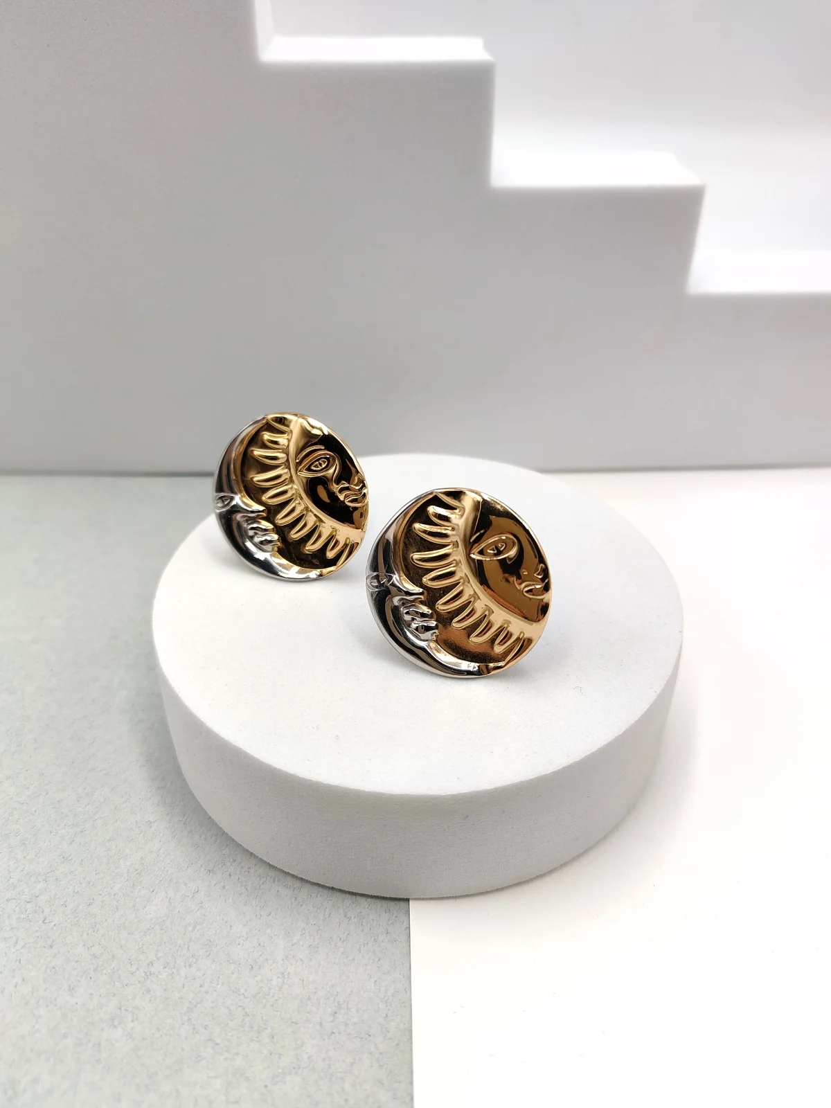 Stainless Steel Ring with Embossed Sun and Moon by Magis Handmade Jewels – view 2