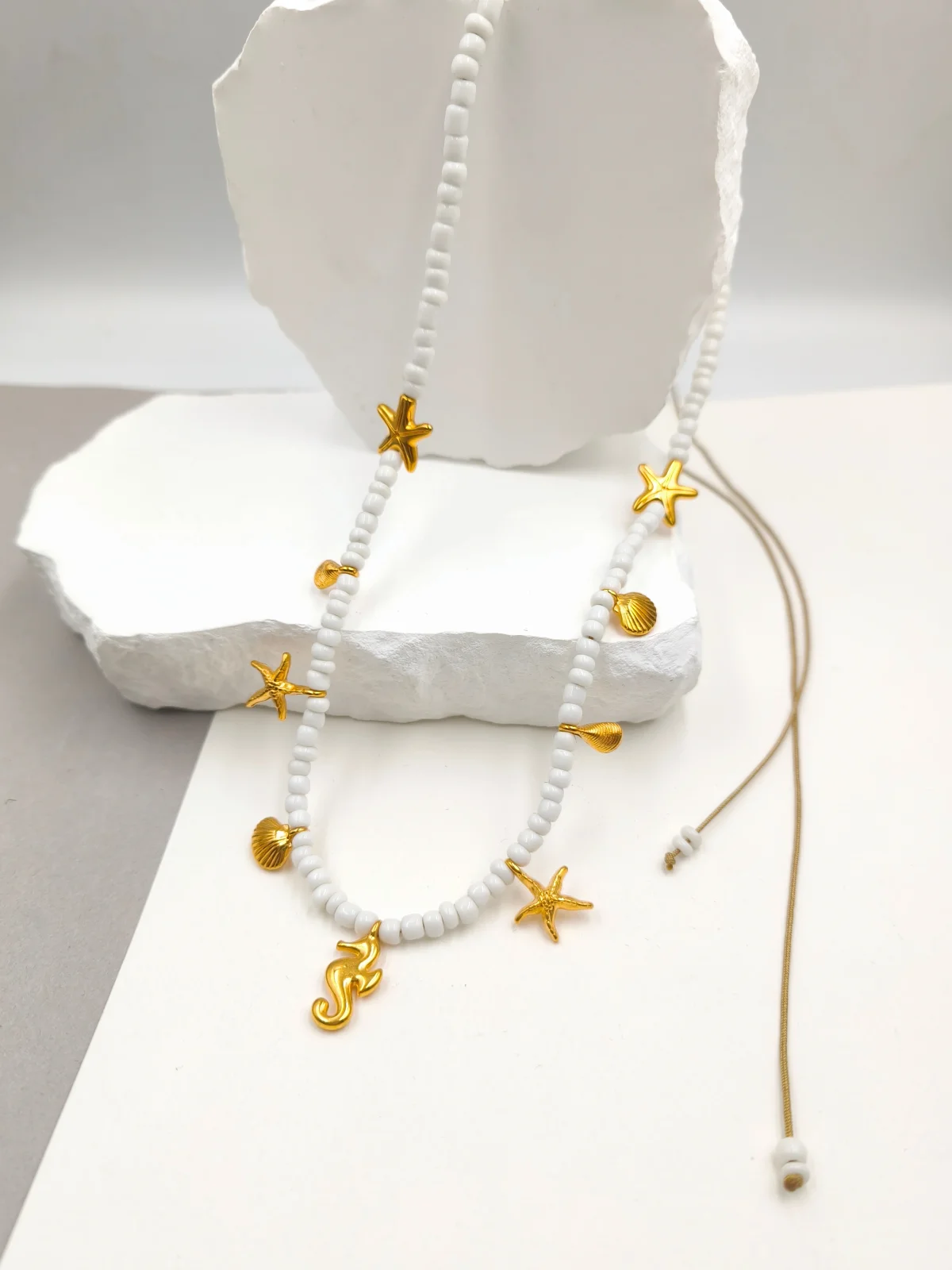 Necklace with Glass Beads and Gold-Plated Details by Magis Handmade Jewels – view 2