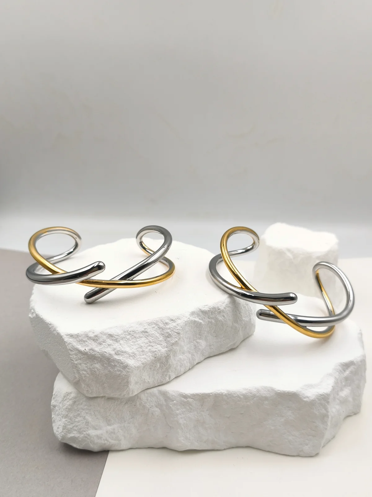Stainless Steel Two-Tone Bracelet with Crossover Design by Magis Handmade Jewels – view 2