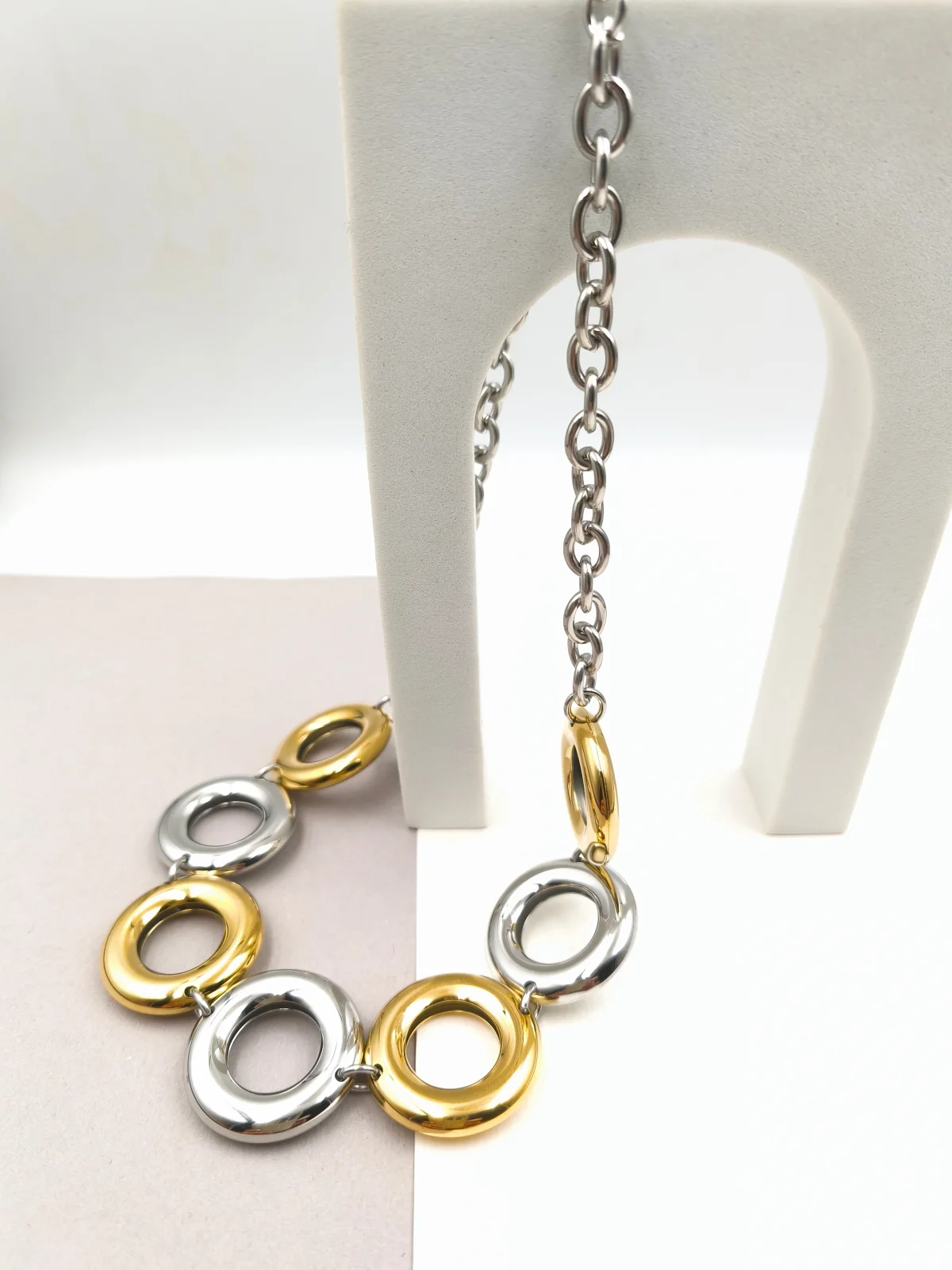 Stainless Steel Necklace with Two-Tone Circles by Magis Handmade Jewels – view 2