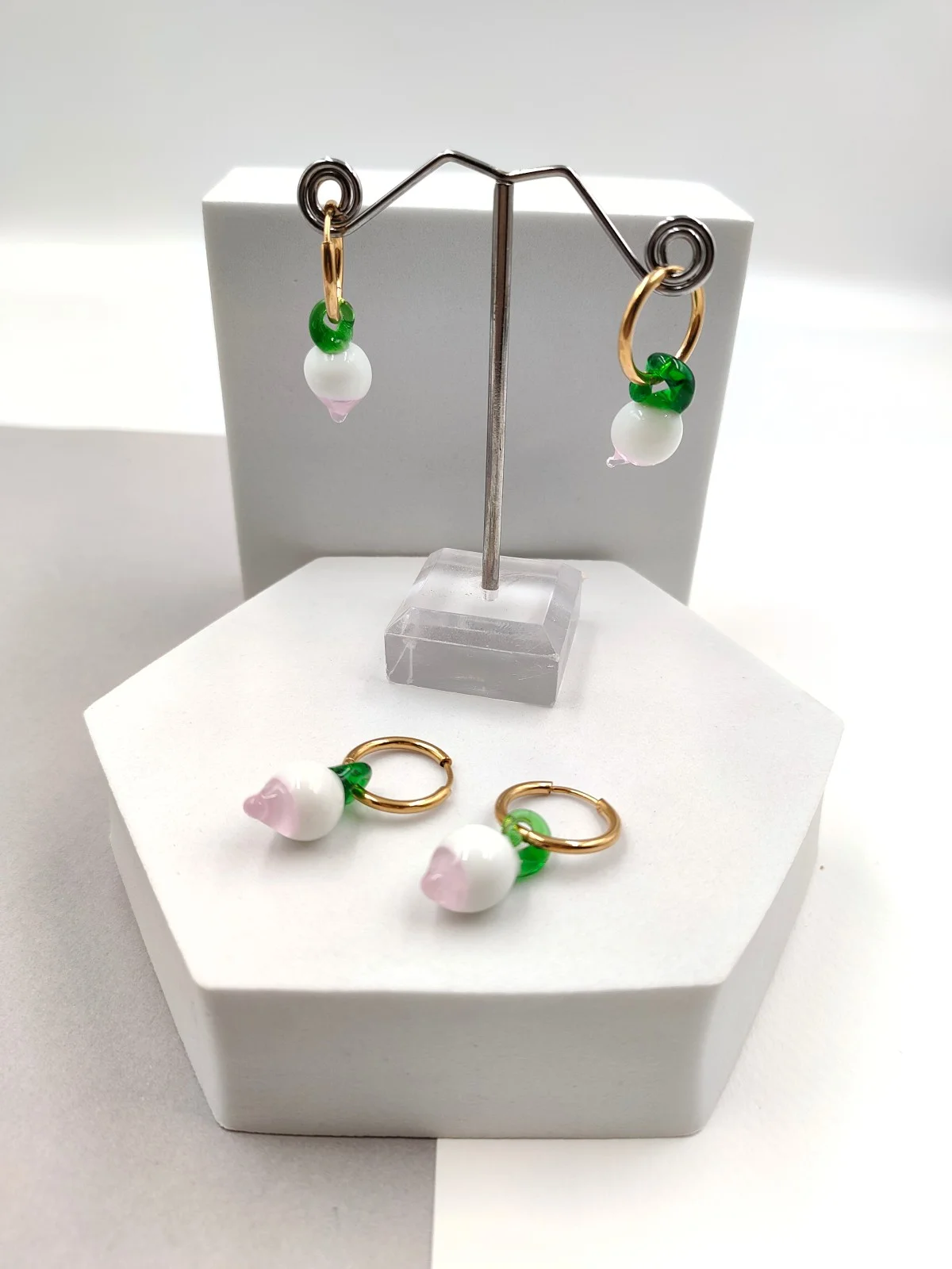 Stainless Steel Hoop Earrings with Murano-Glass Fruit #652073