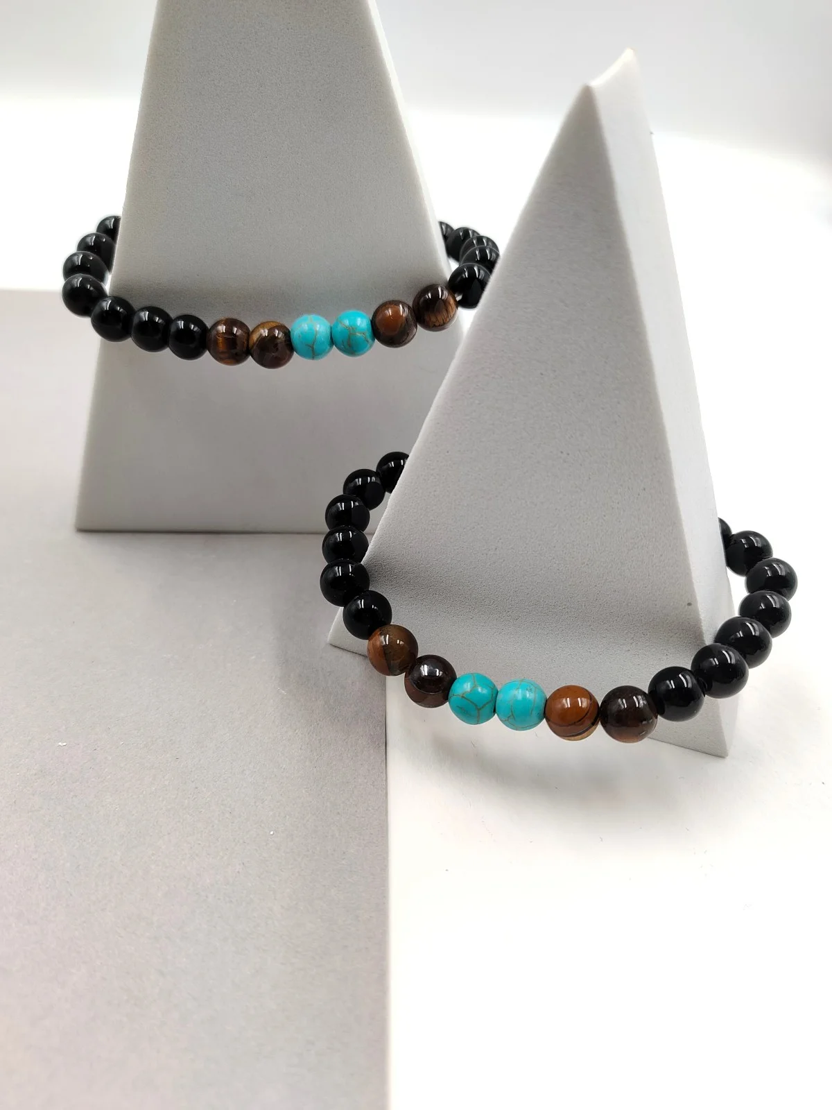 Men's Stretch Bracelet with Howlite and Tiger's Eye by Magis Handmade Jewels – view 2