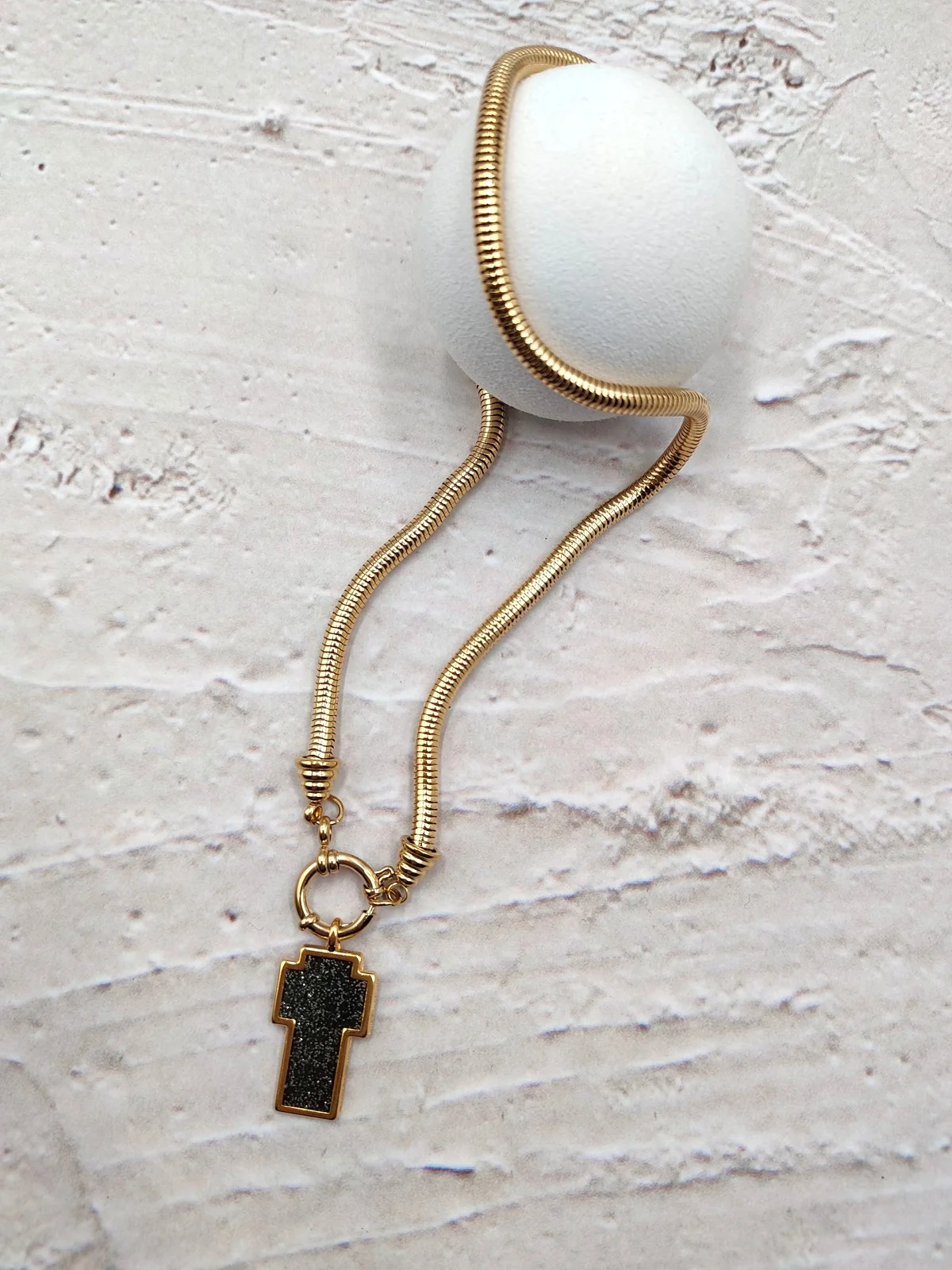 Stainless Steel Necklace with Gold-Plated Cross and Enamel by Magis Handmade Jewels – view 4
