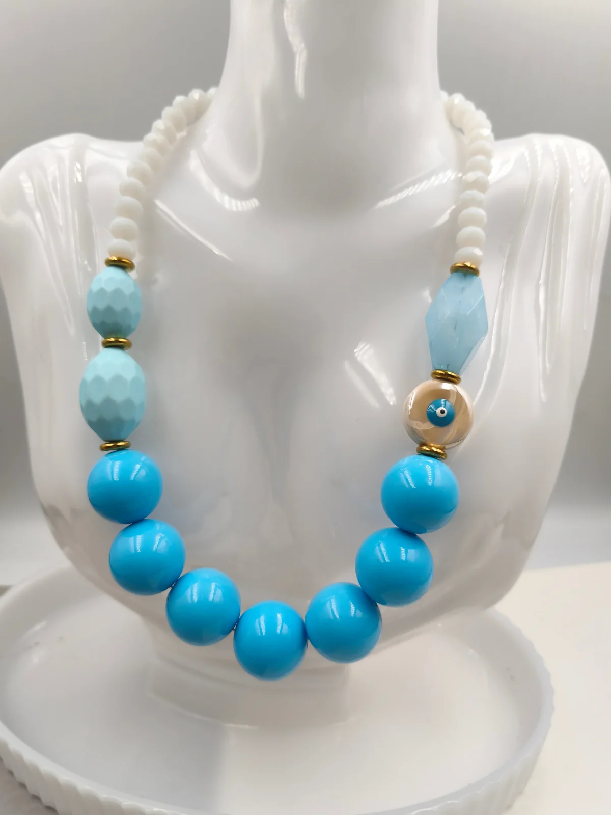 Necklace with Crystals, Wooden and Acrylic Beads #953260