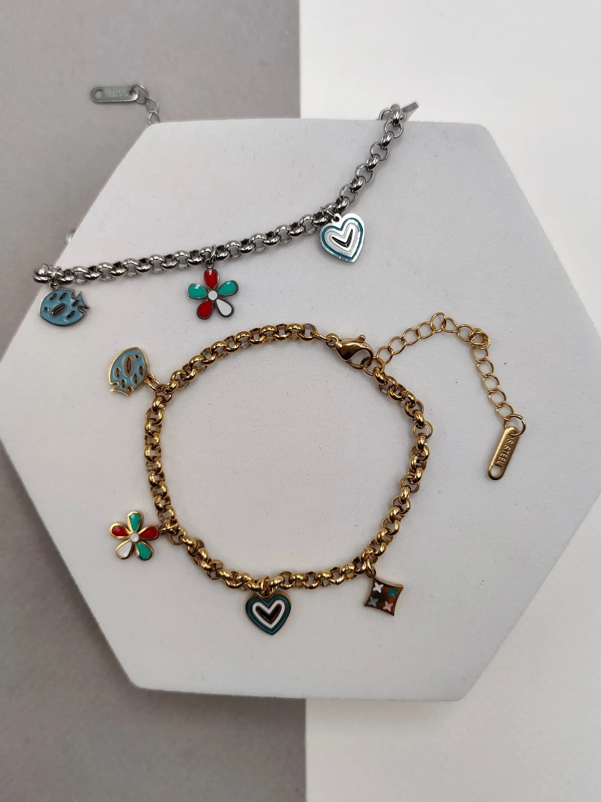 Stainless Steel Bracelet with Drop Details and Enamel by Magis Handmade Jewels – view 3