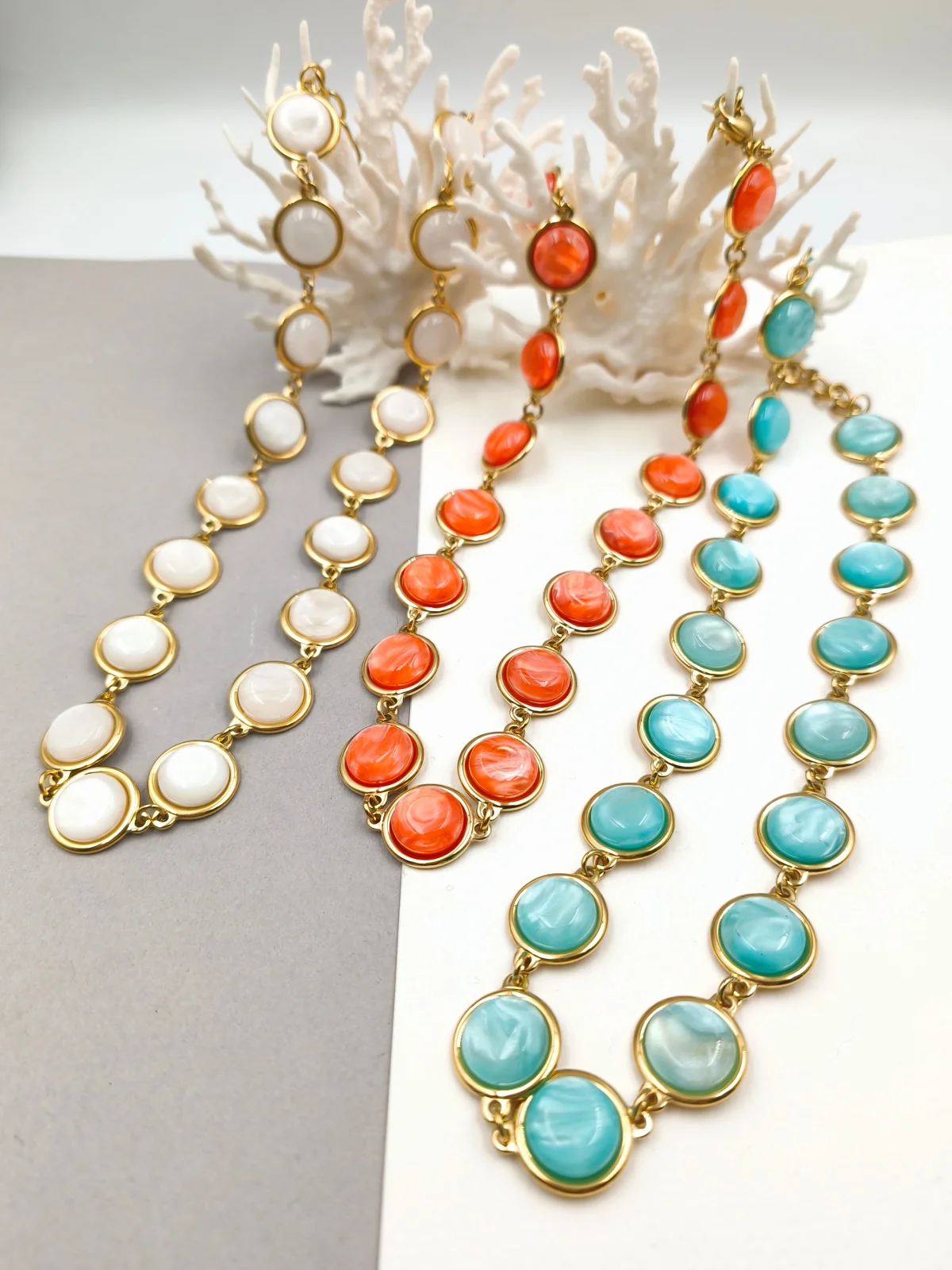 Stainless Steel Necklace with Circles and Resin #113200
