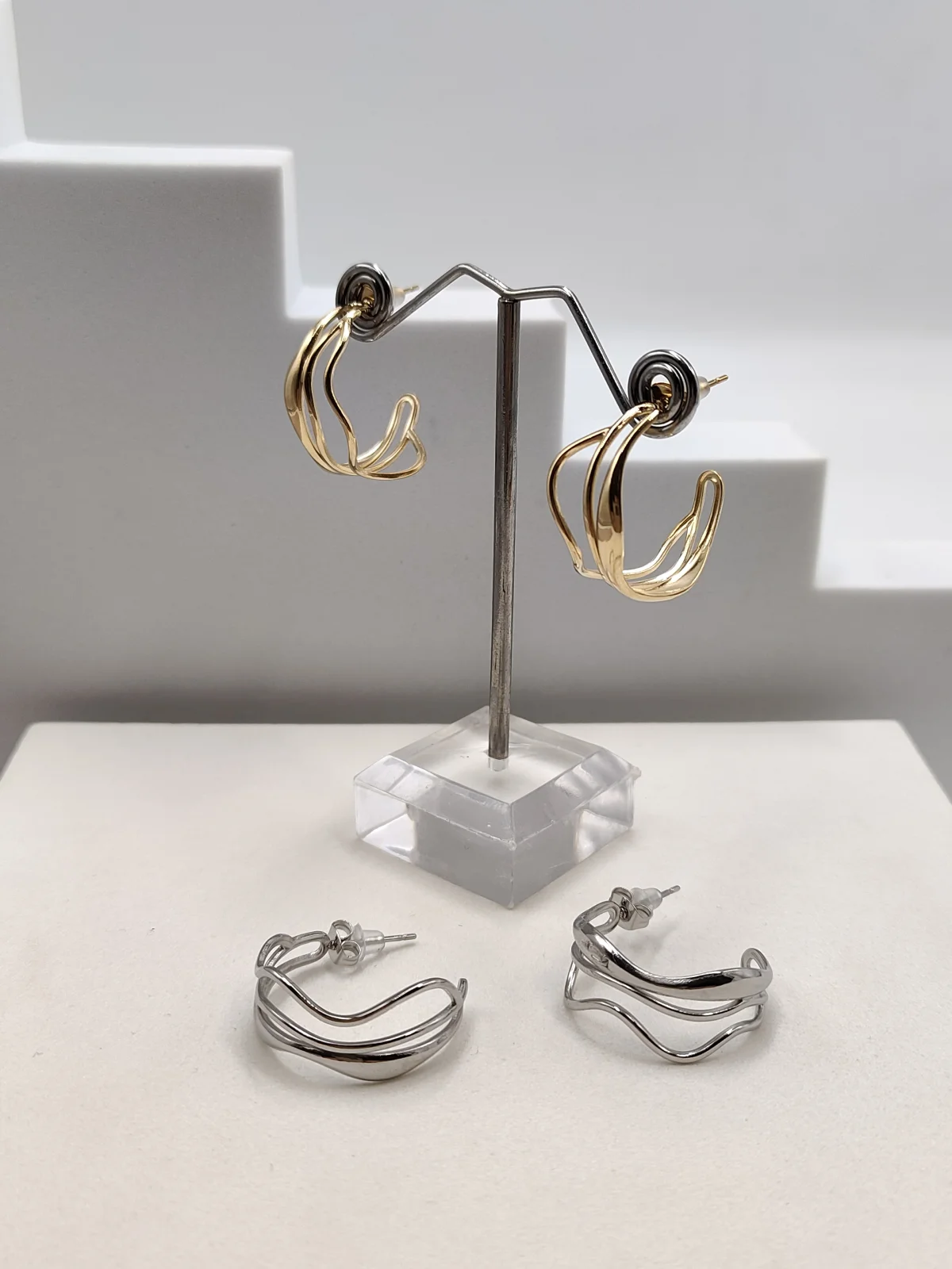 Stainless Steel Multi-Strand Hoop Earrings #692714