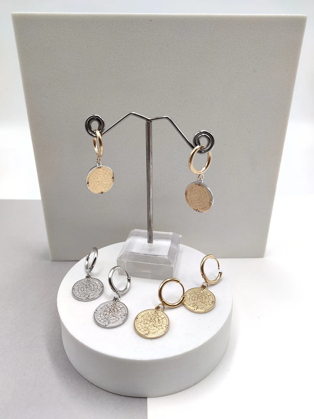 Stainless Steel Earrings with Embossed Phaistos Disc #652716