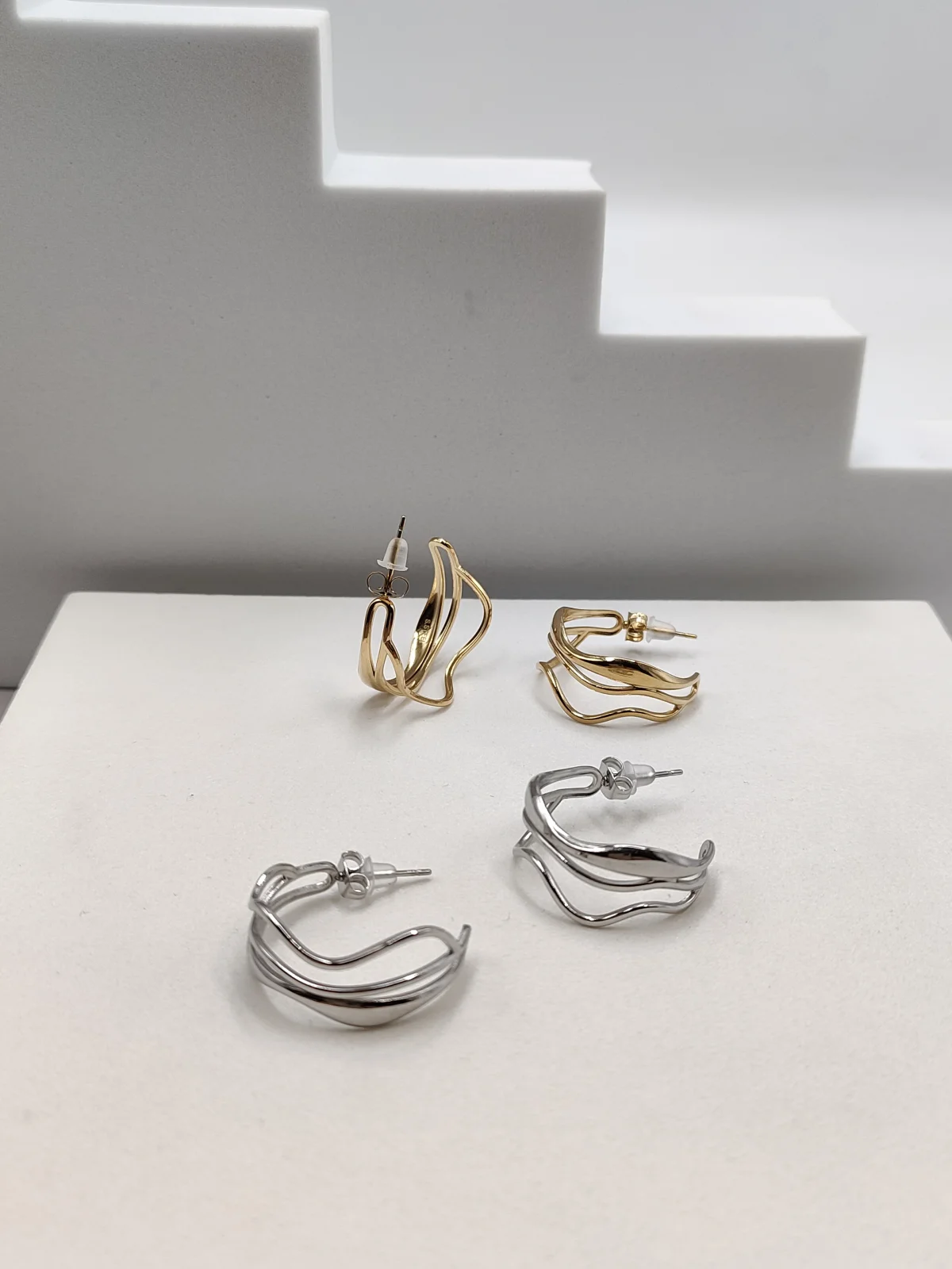 Stainless Steel Multi-Strand Hoop Earrings by Magis Handmade Jewels – view 2