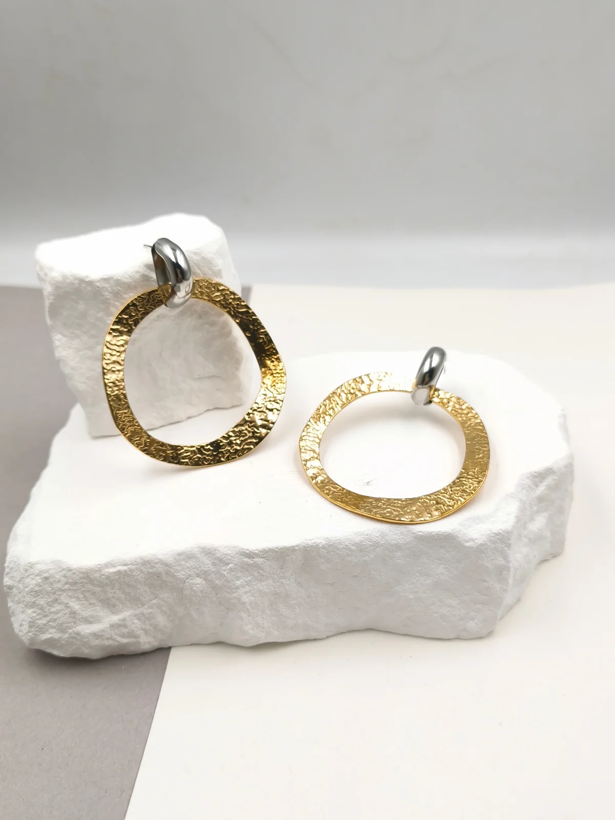 Stainless Steel Two-Tone Earrings by Magis Handmade Jewels – view 2