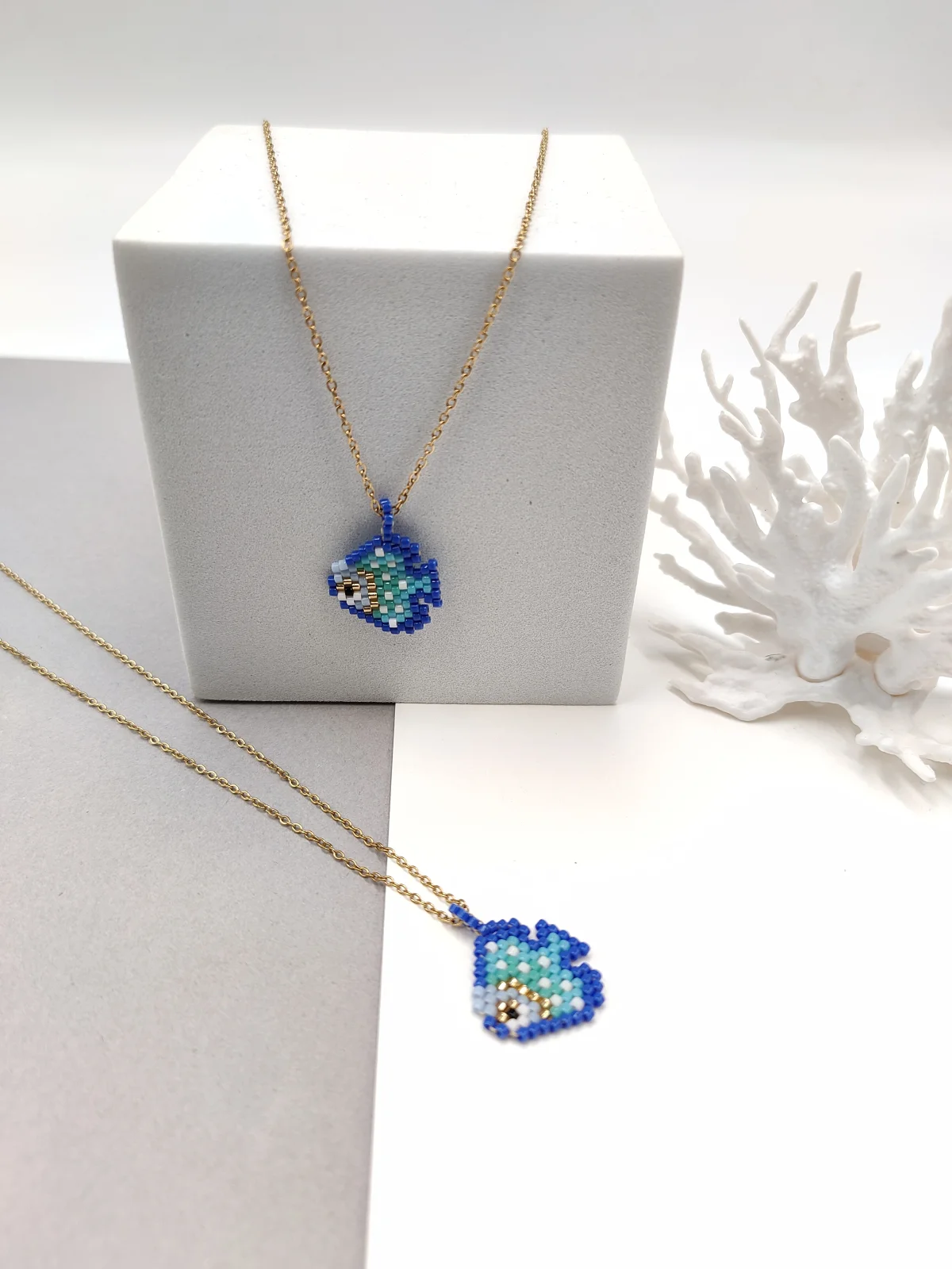 Stainless Steel Necklace with Miyuki Beads and Fish Design by Magis Handmade Jewels – view 2