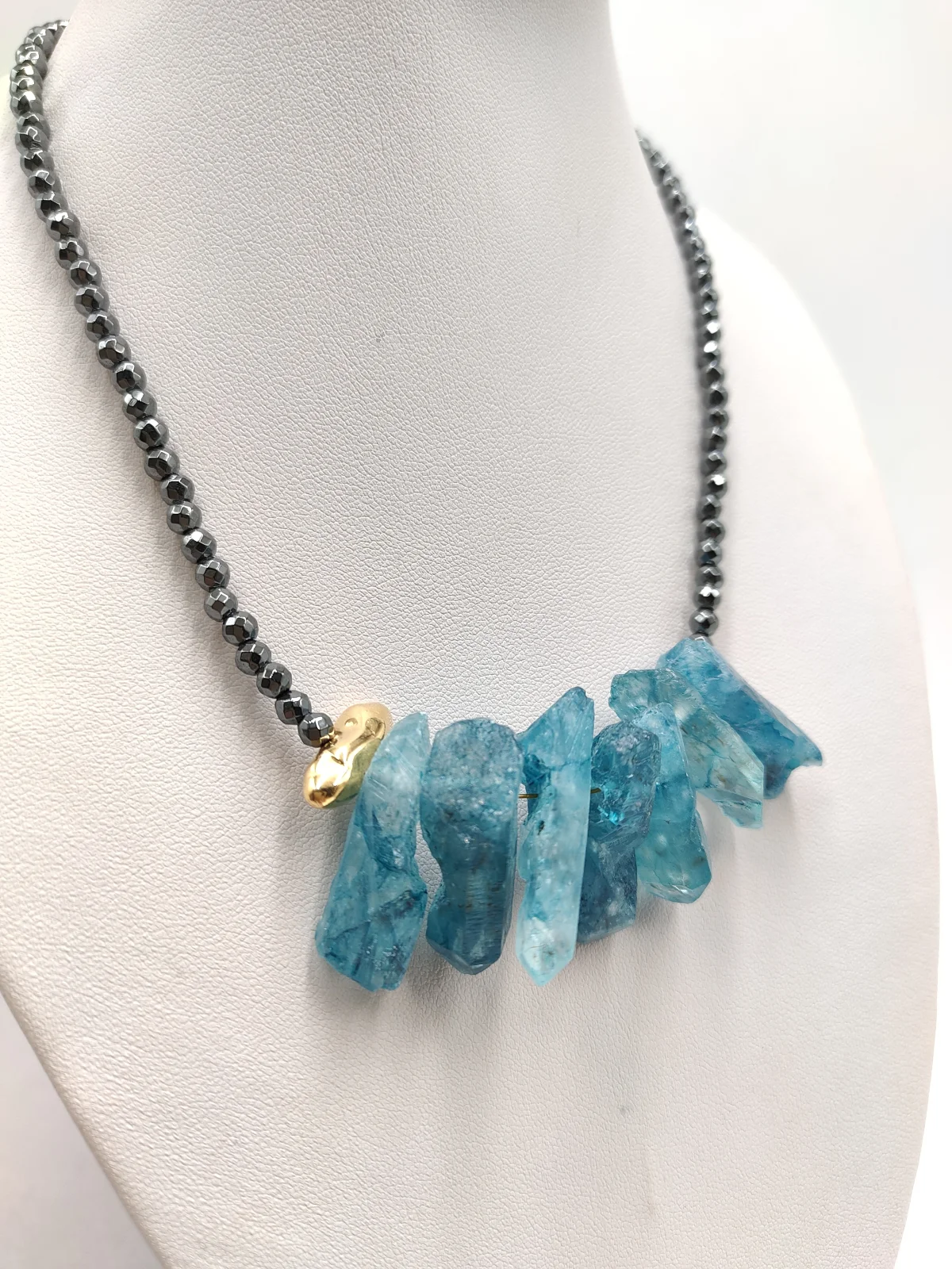Necklace with Hematite Beads and Semi-Precious Crystals by Magis Handmade Jewels – view 3