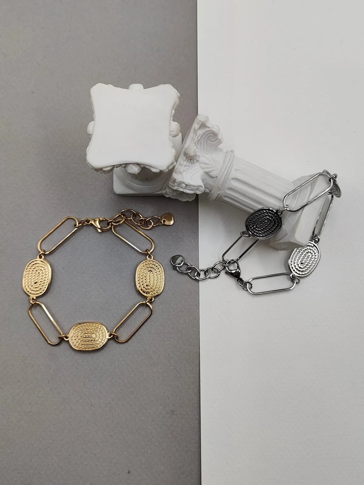 Stainless Steel Bracelet with Embossed and Openwork Hoops by Magis Handmade Jewels – view 3