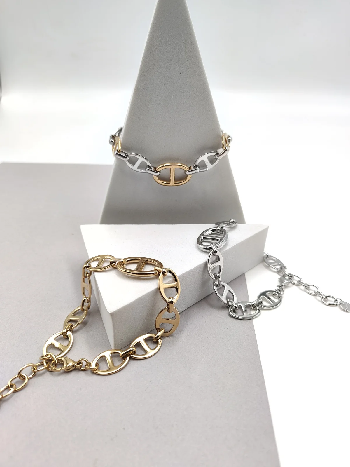 Stainless Steel Bracelet with Oval Designs by Magis Handmade Jewels – view 2