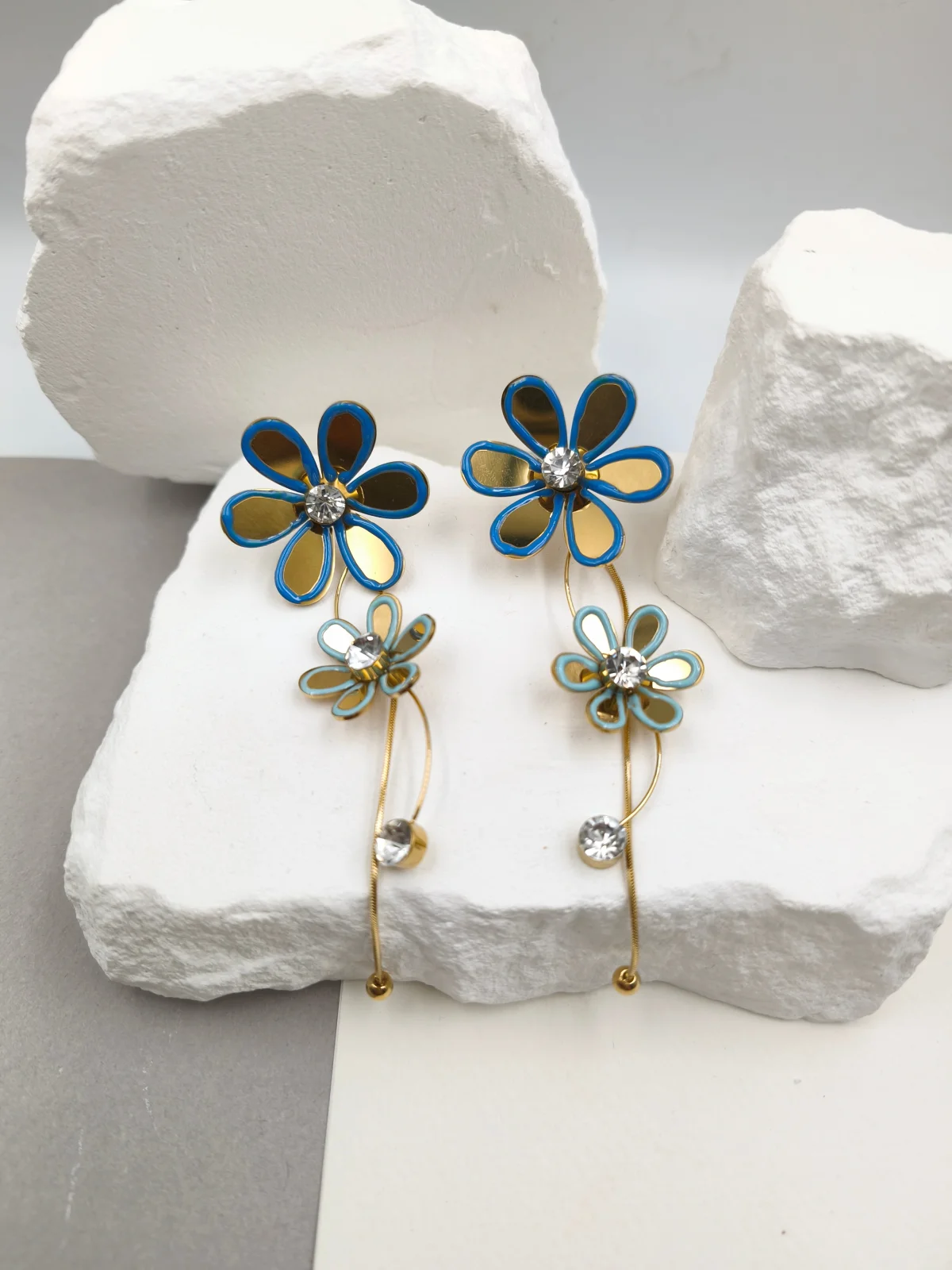 Stainless Steel Earrings with Flowers and Enamel by Magis Handmade Jewels – view 2