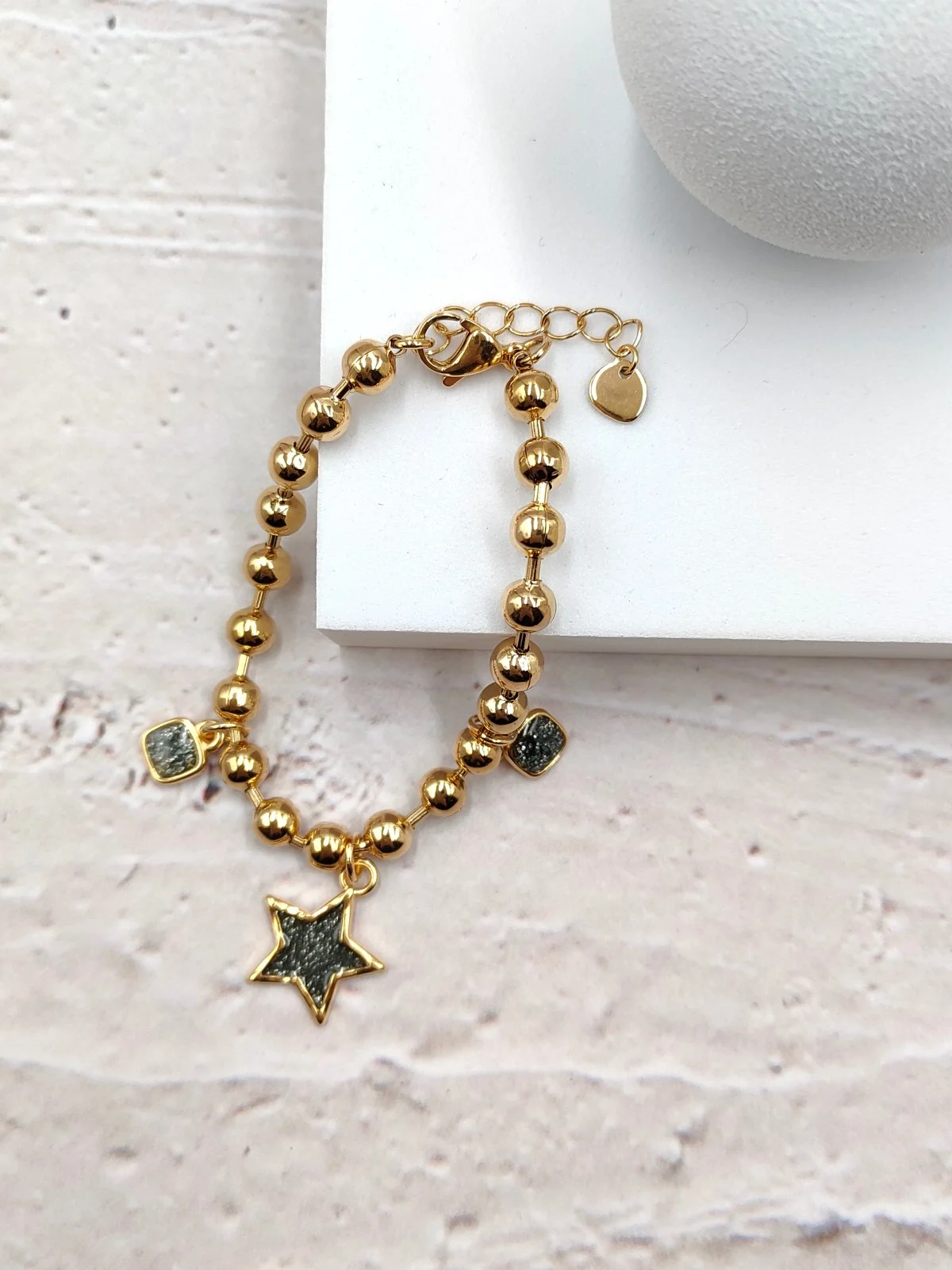 Stainless Steel Bracelet with Beads and Gold-Plated Motif by Magis Handmade Jewels – view 2