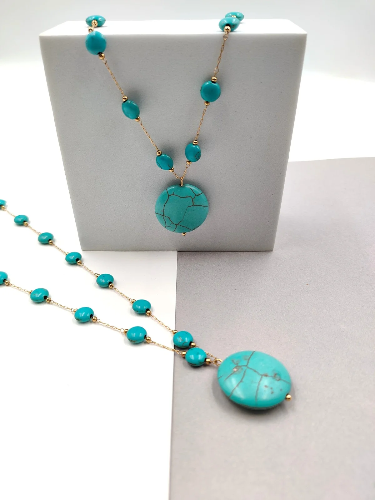 Stainless Steel Rosary Necklace with Howlite by Magis Handmade Jewels – view 2