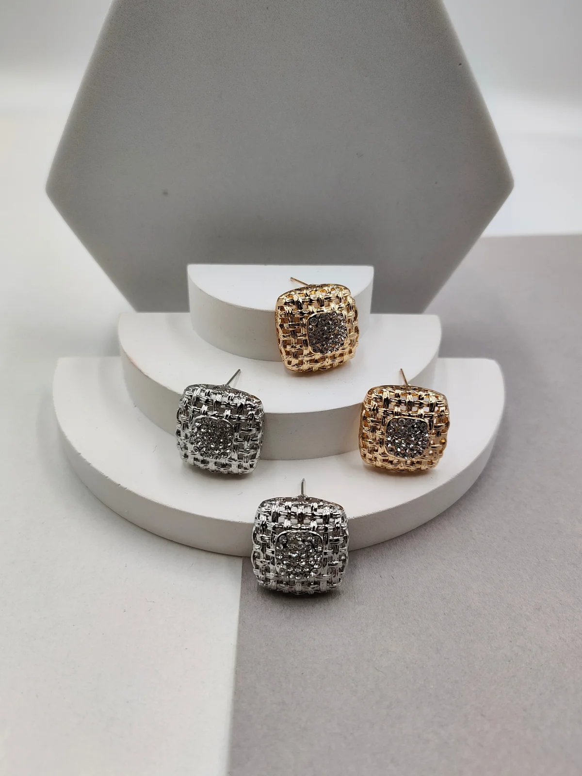 Gold-Plated Earrings with Brass and Crystals by Magis Handmade Jewels – view 2