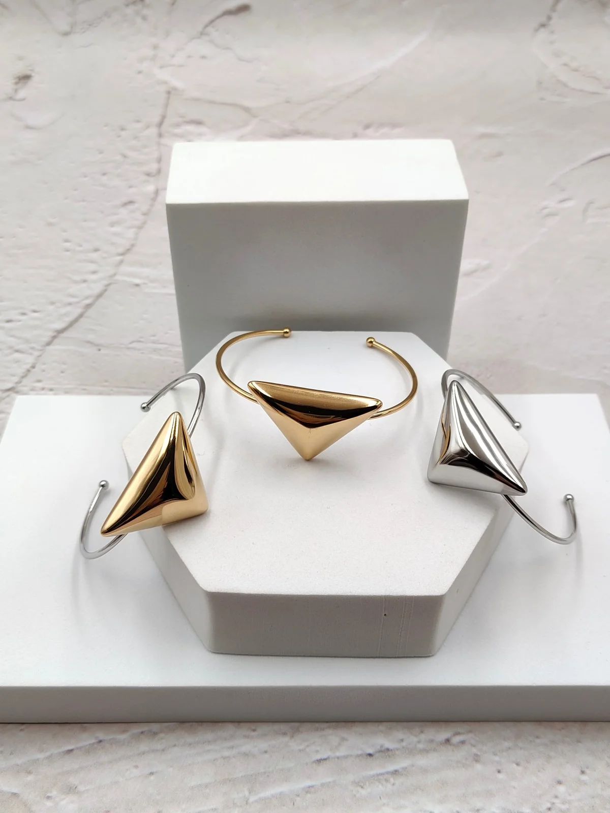 Stainless Steel Bracelet with Domed Triangle by Magis Handmade Jewels – view 4