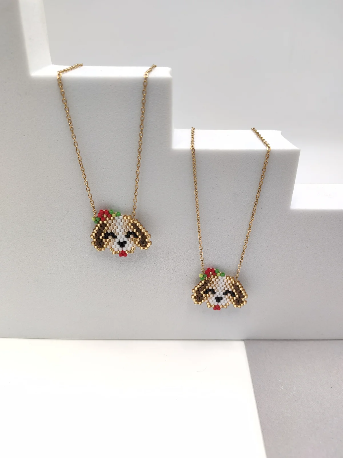 Stainless Steel Necklace with Miyuki Beads and Dog by Magis Handmade Jewels – view 2