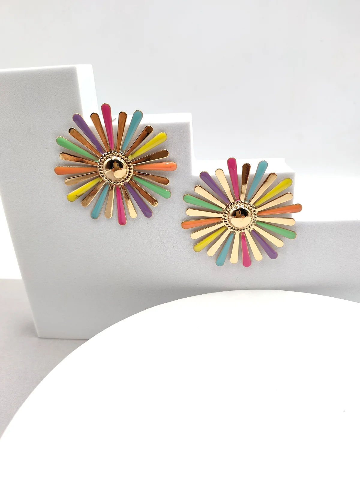 Stainless Steel Flower Earrings with Enamel by Magis Handmade Jewels – view 2