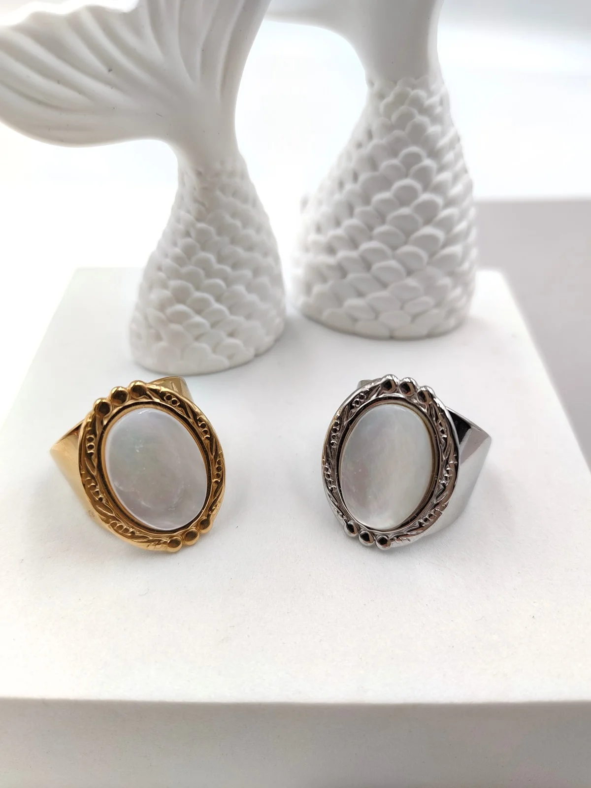 Stainless Steel Ring with Mother-of-Pearl by Magis Handmade Jewels – view 2