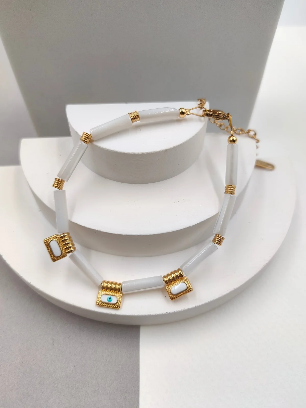 Bracelet with Mother-of-Pearl and Gold-Plated Enamel Details by Magis Handmade Jewels – view 2
