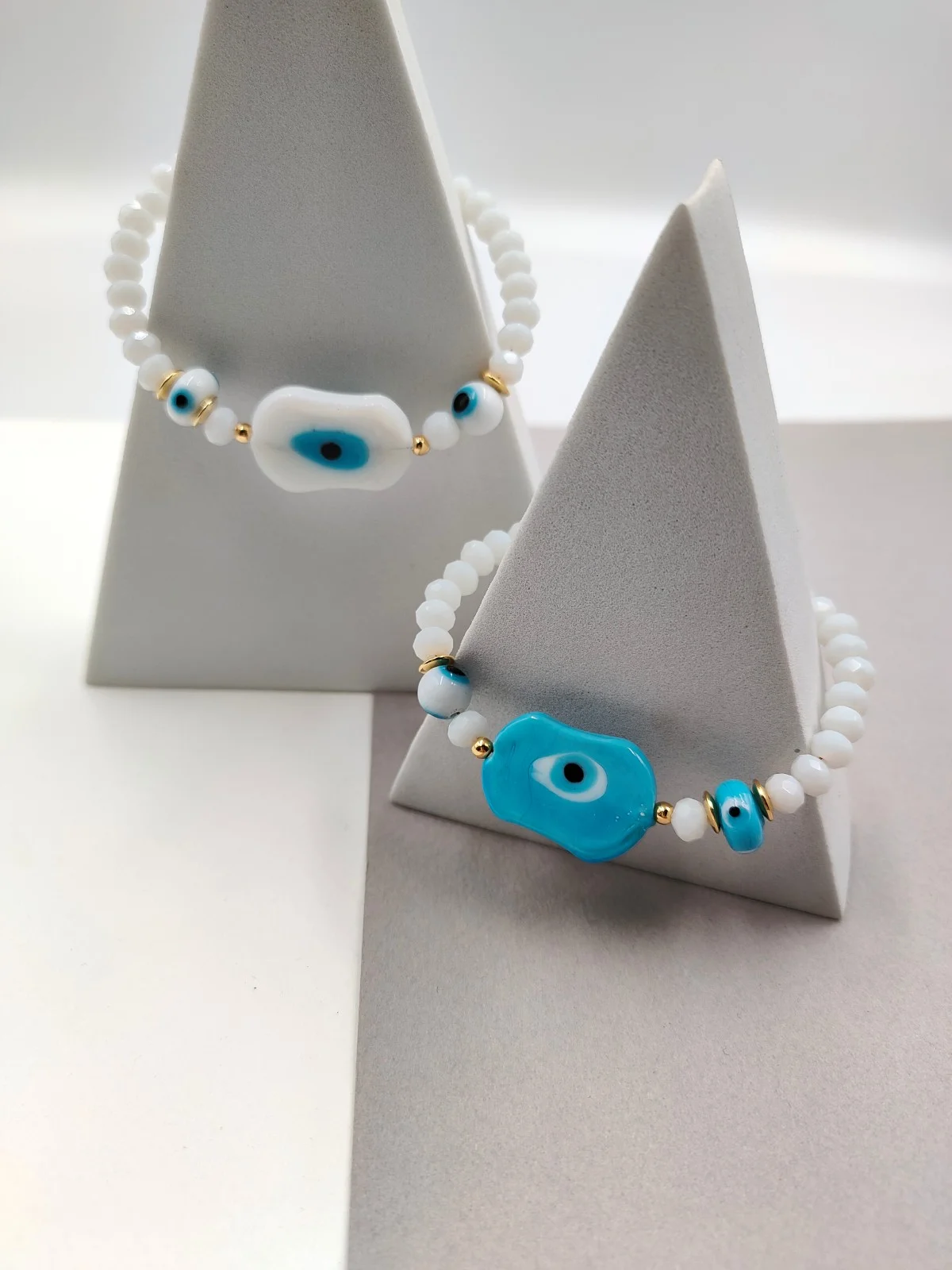 Bracelet with Crystals and Glass Beads with Evil Eyes by Magis Handmade Jewels – view 3