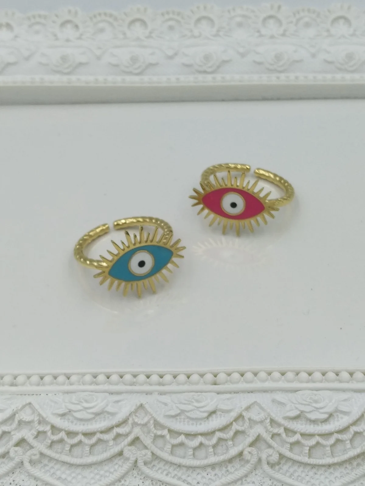 Stainless Steel Ring with Enamel Evil Eye by Magis Handmade Jewels – view 5
