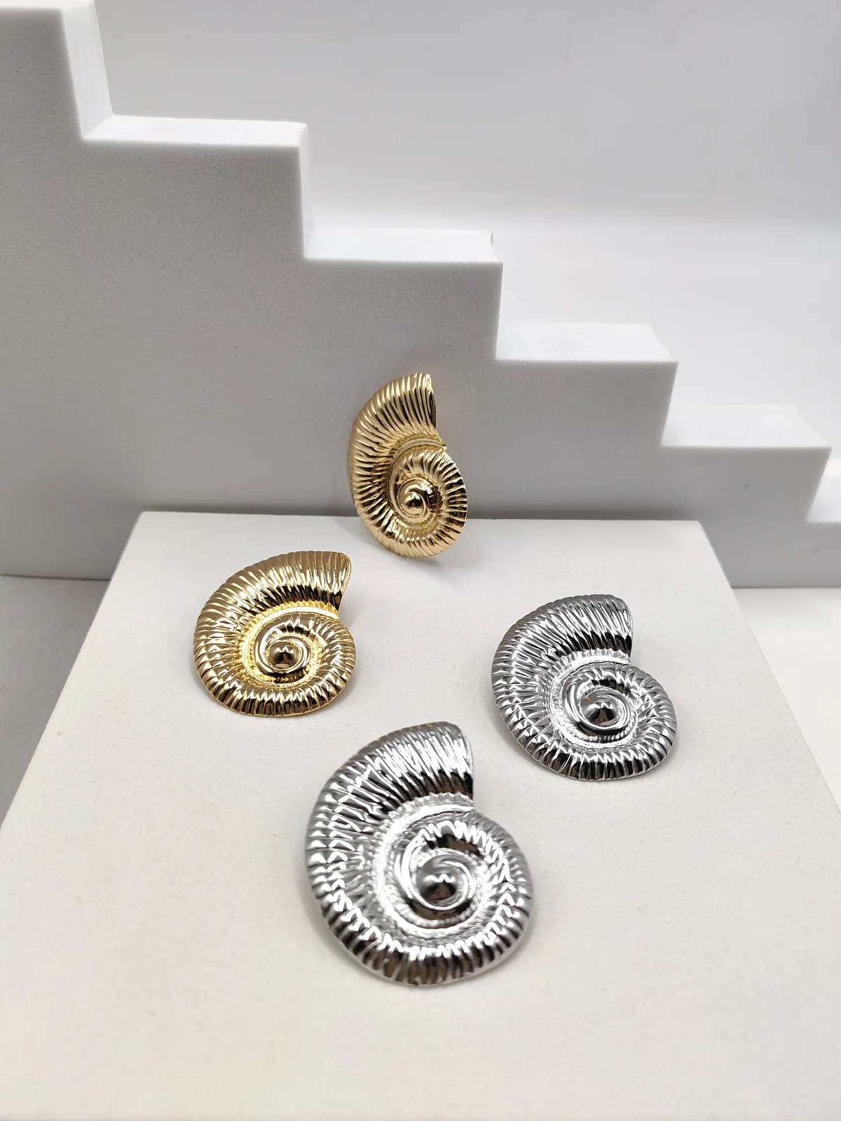 Stainless Steel Earrings with Embossed Seashells by Magis Handmade Jewels – view 2