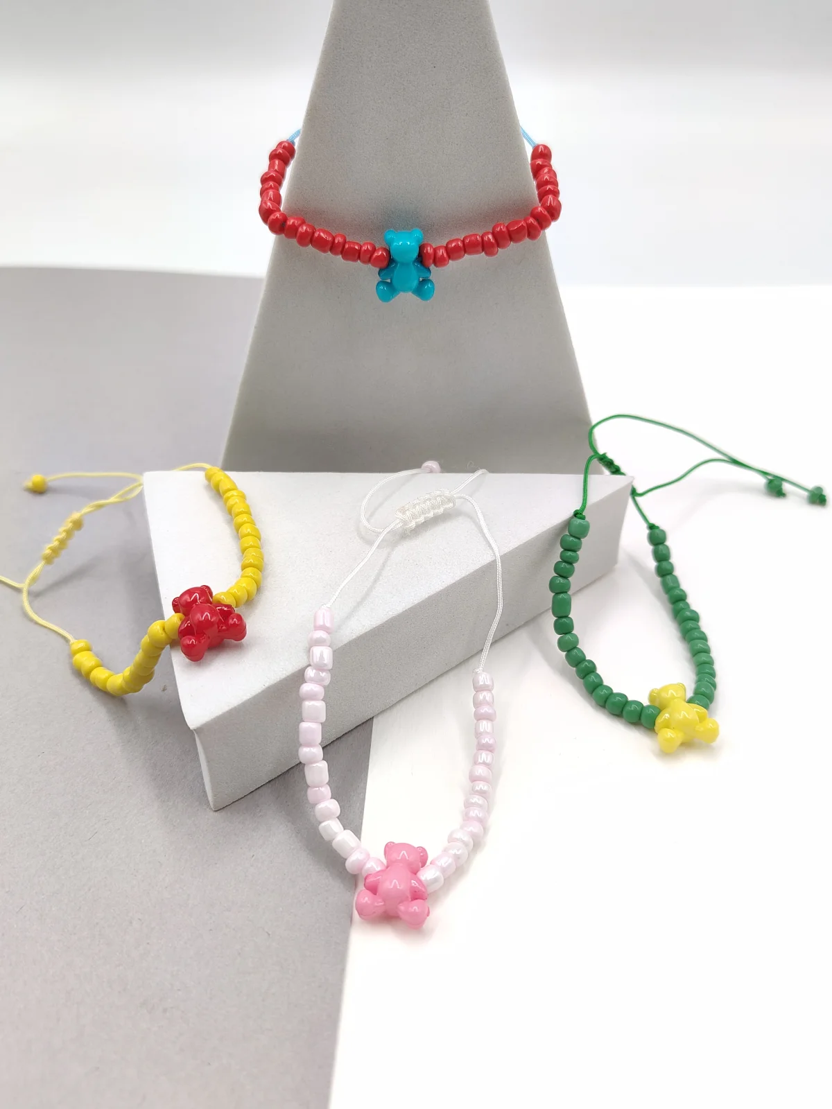 Bracelet with Glass Beads and Acrylic Teddy Bear #222805