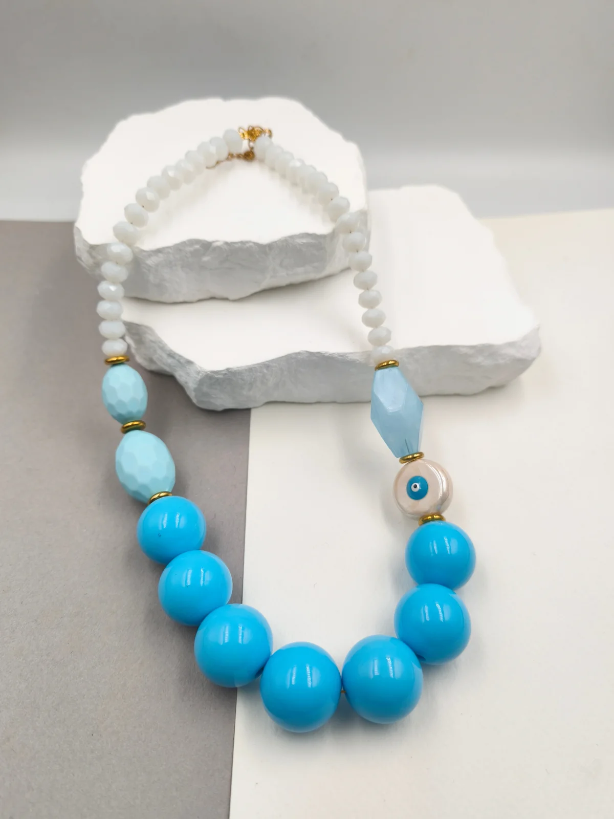 Necklace with Crystals, Wooden and Acrylic Beads by Magis Handmade Jewels – view 2