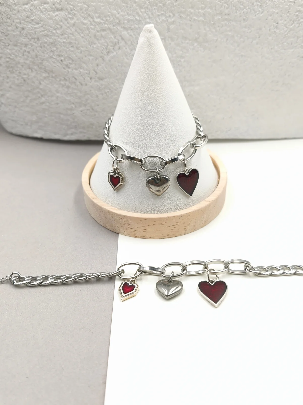 Stainless Steel Bracelet with Silver-Plated Details and Enamel by Magis Handmade Jewels – view 2